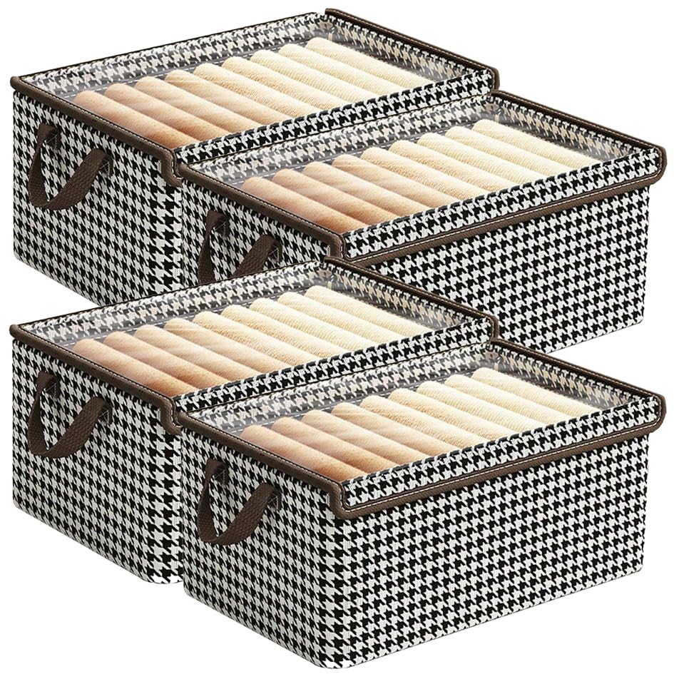 Image of PRIME PICK Foldable Clothes Storage Organizer Box with Handles, Non Woven Wardrobe Storage Bag for Clothes, Blankets and Toys, Black White (Black Pack of 4-XXL)