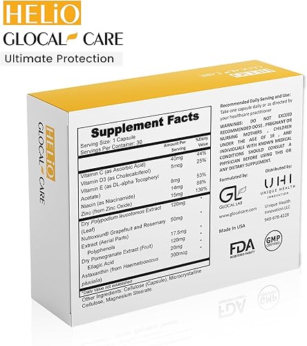 Miniatura 2 de GlocalCare Helio apoya la piel contra los rayos UV y promueve la curación del daño solar - Extracto de Polypodium Leucotomos, Nutroxsun, Astaxantina
