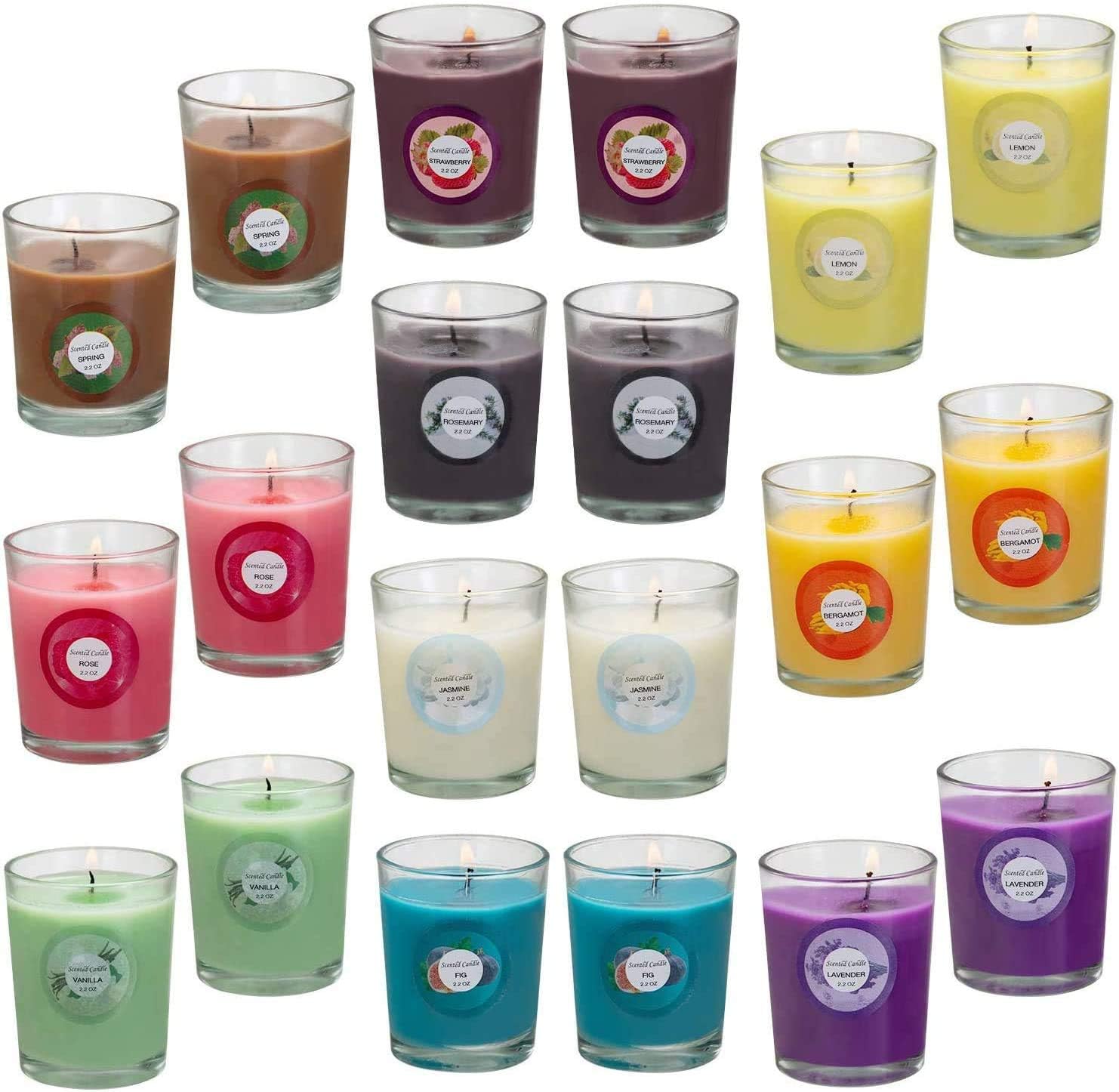 YYCH Scented Candles, Anxiety Reducer Jasmine, Rose, Vanilla, Bergamot, fig, Lavender, Lemon, Spring,Strawberry, Rosemary, Aromatherapy Organic Massage Candles, Hand Poured Natural Soy Wax - 20 Pack