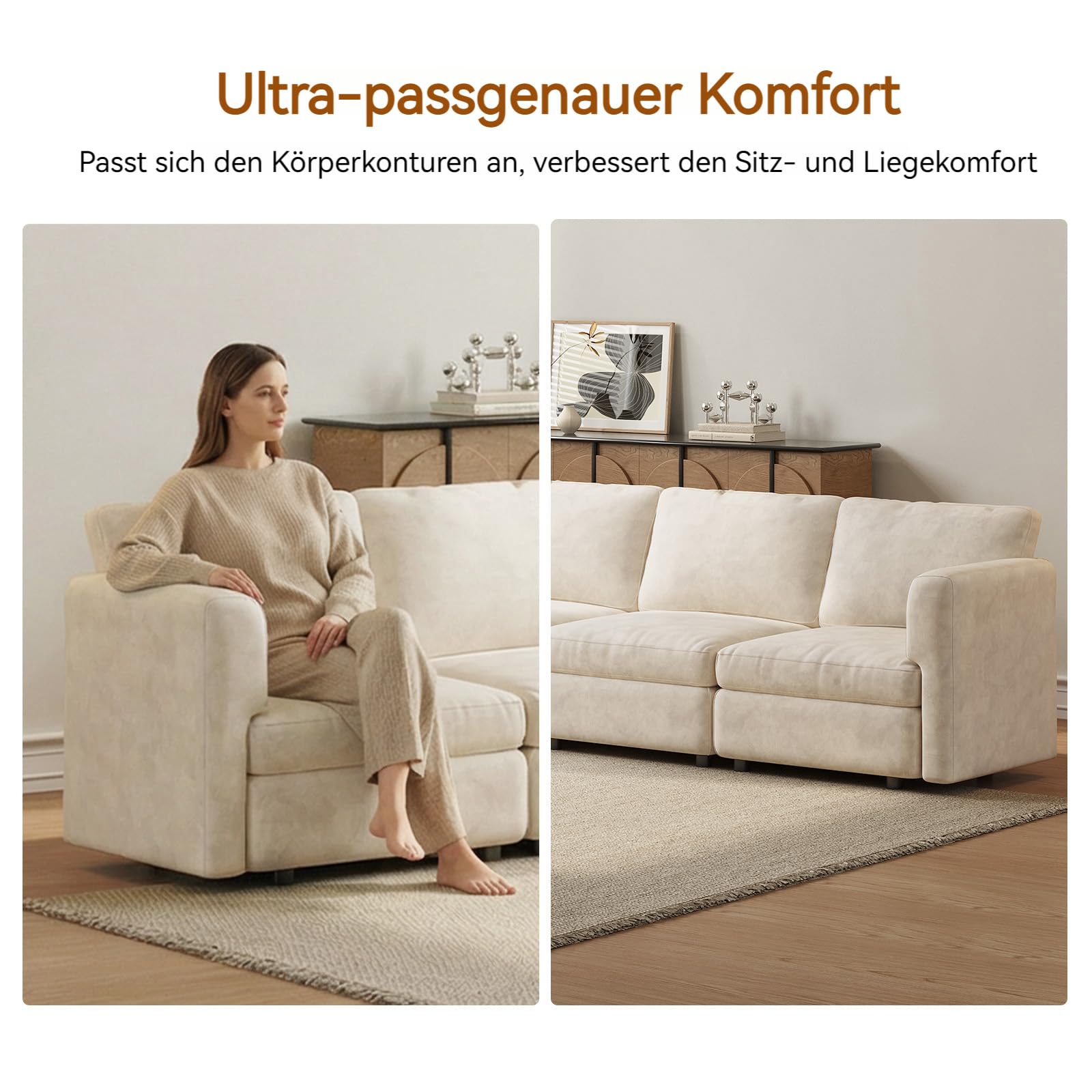 Cream Modular 3-Seater Sofa, 250cm Wide Comfort Couch with Storage-Compatible Design, Cloud-Soft Seating, Sturdy Wooden Frame, 150KG Capacity