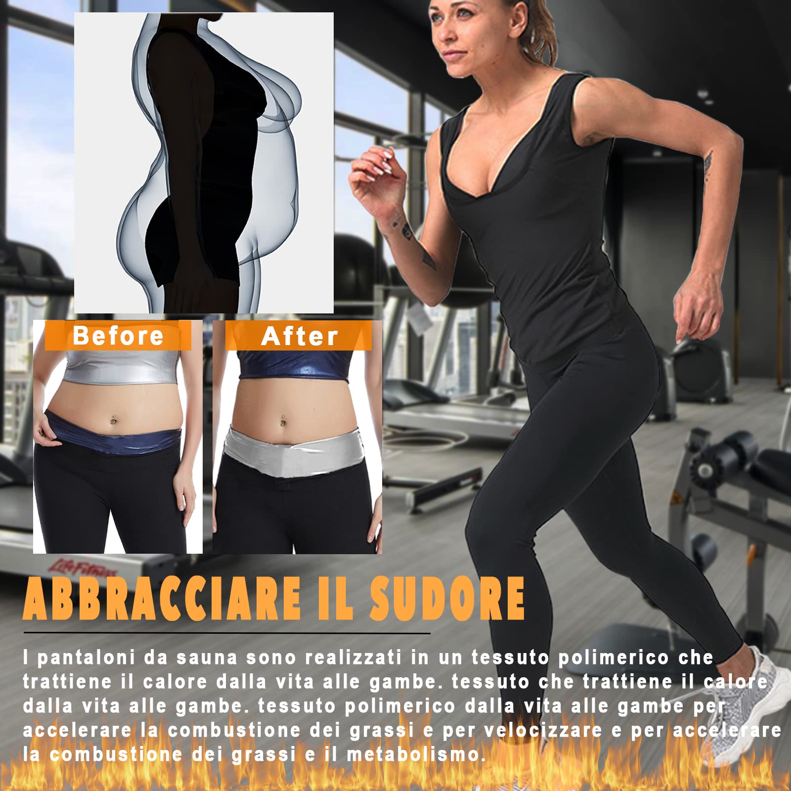 Pantaloni Sauna Dimagranti Donna Vita Alta Leggins Anticellulite Push Up Tuta Snellenti Effetto Sauna per Yoga Corsa Fitness