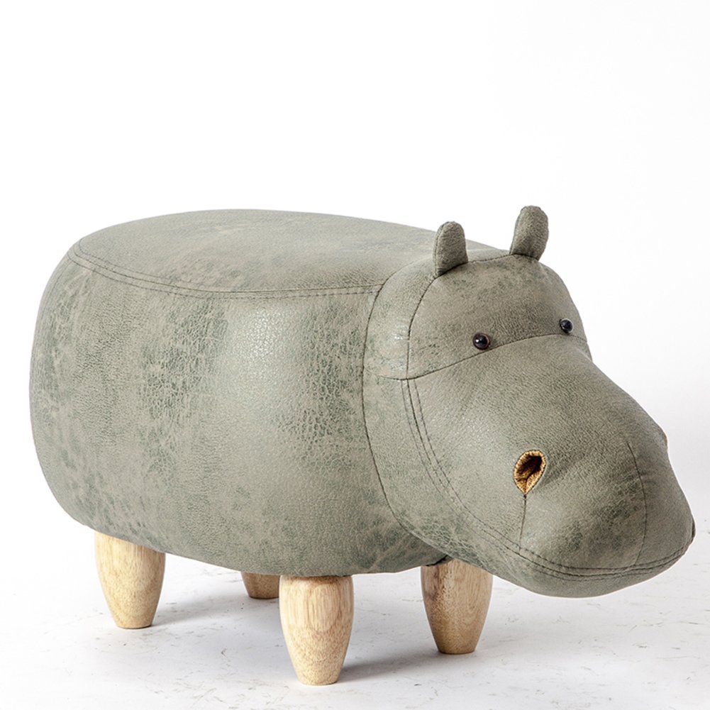 Tabouret en bois massif hippo, meuble décoratif haut de gamme 65x35cm