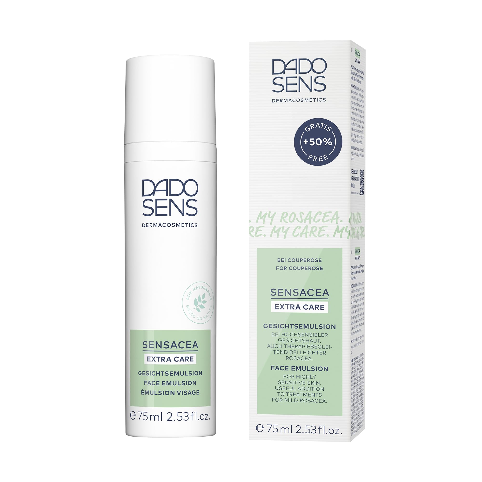 DADO SENS SENSACEA EXTRA CARE GESICHTSEMULSION Sondergröße 75ml | Anti-Rötungen Spezialpflege für Rosacea & Couperose | Lindert Hitzegefühl, Hautrötungen & Juckreiz | Vegan, für empfindliche Haut