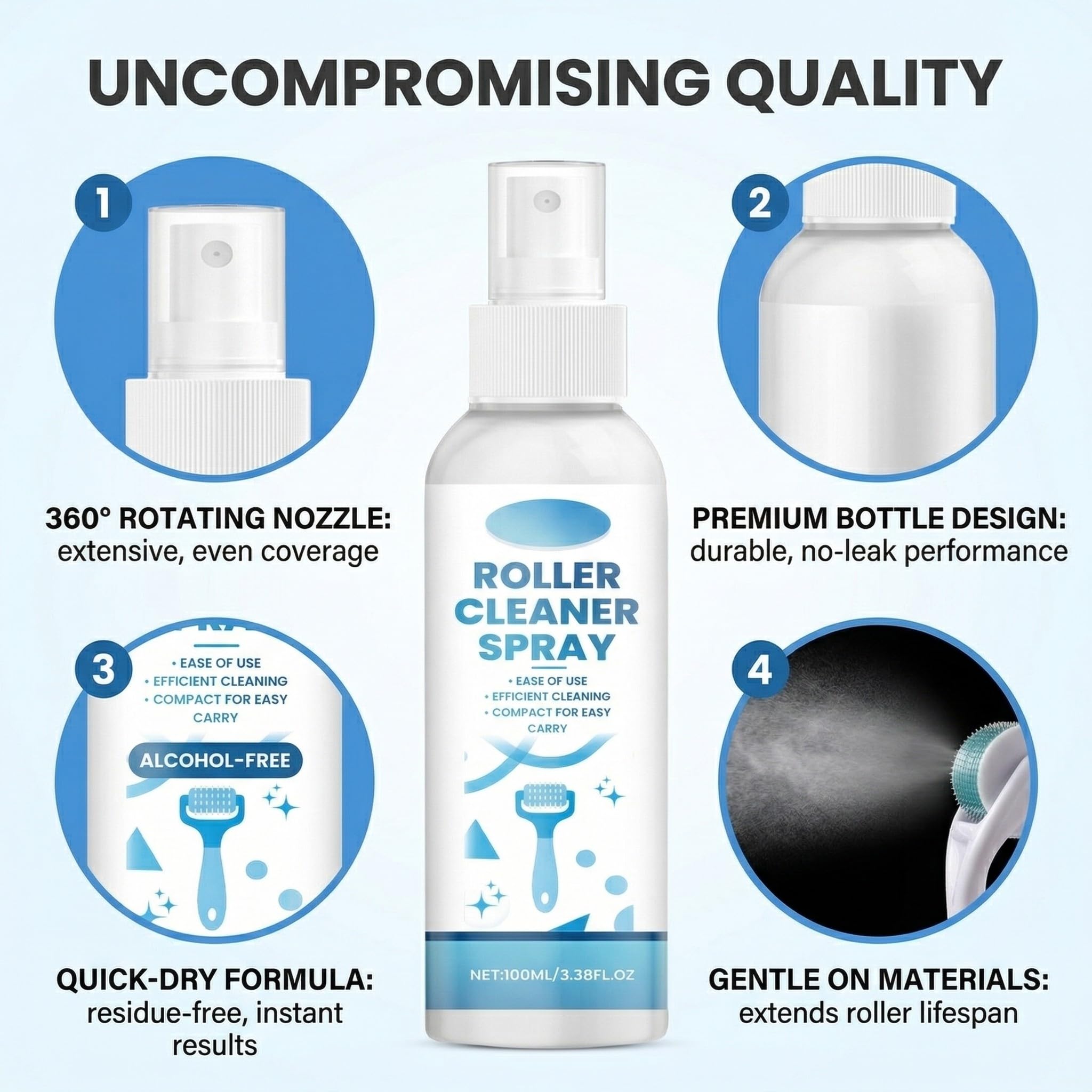 100ml Microneedling Viso Roller Cleaner Derma Roller Cleaner Spray Roller Cleaners, Adatto per Rulli, Microaghi, Derma Stamp