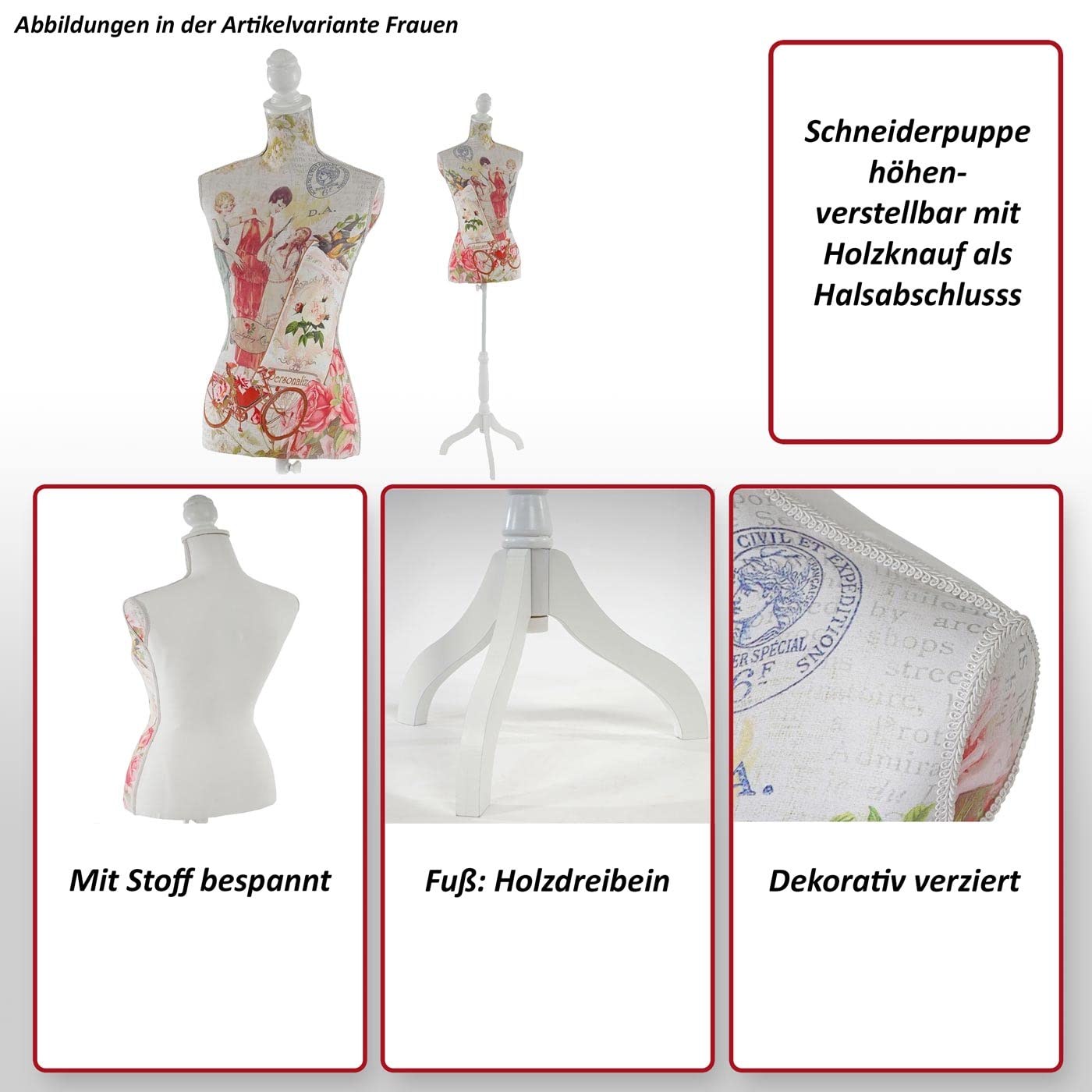 Manichino sartoriale busto donna T222 fibre di vetro con treppiede - giallo con fiori