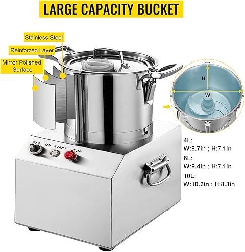 Miniatura 7 de Procesador de alimentos comercial de 110 V, herramienta de trituración eléctrica de acero inoxidable, 1400 RPM, cuchillas desmontables, picar