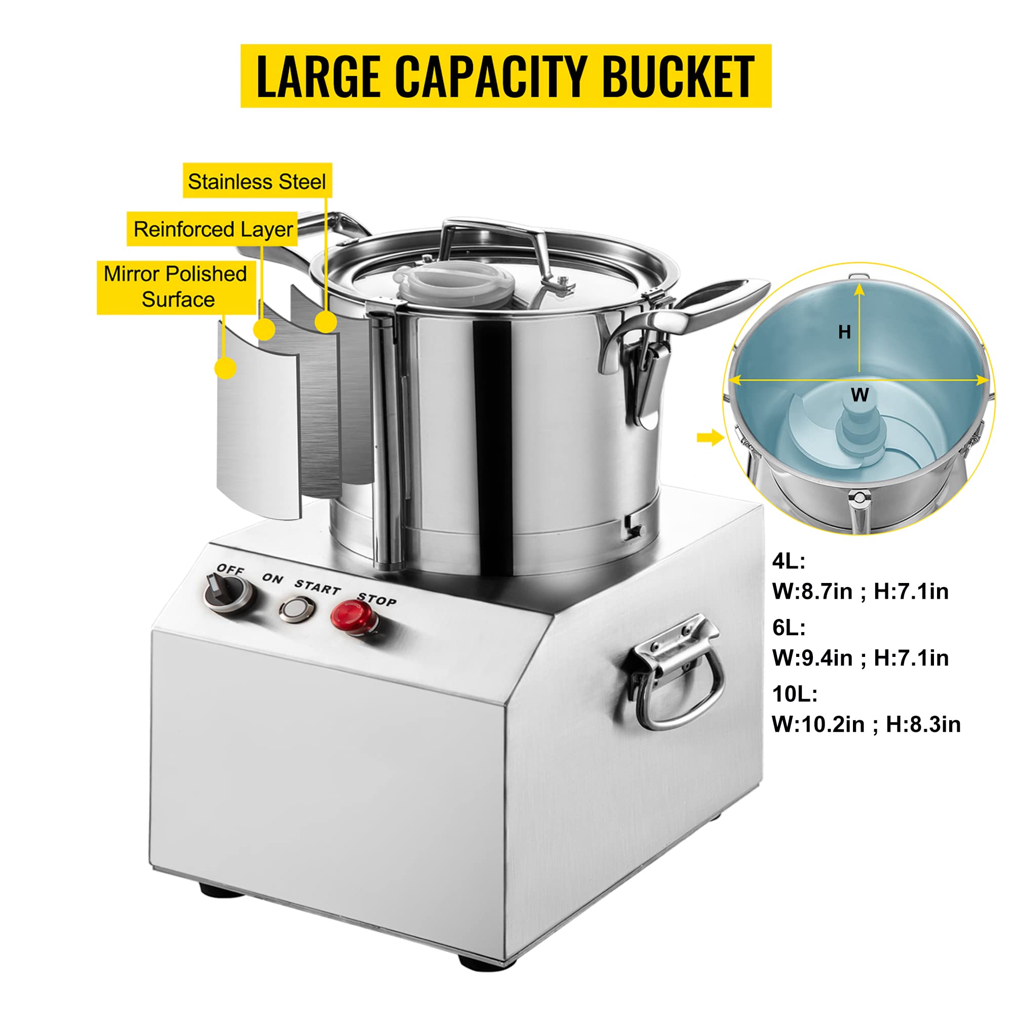 Procesadores de Alimentos comerciales de 4/6/10/15 l, picadora de Alimentos automática eléctrica, picadora de Carne de Acero Inoxidable, cortadora eléctrica de Verduras, 15 l