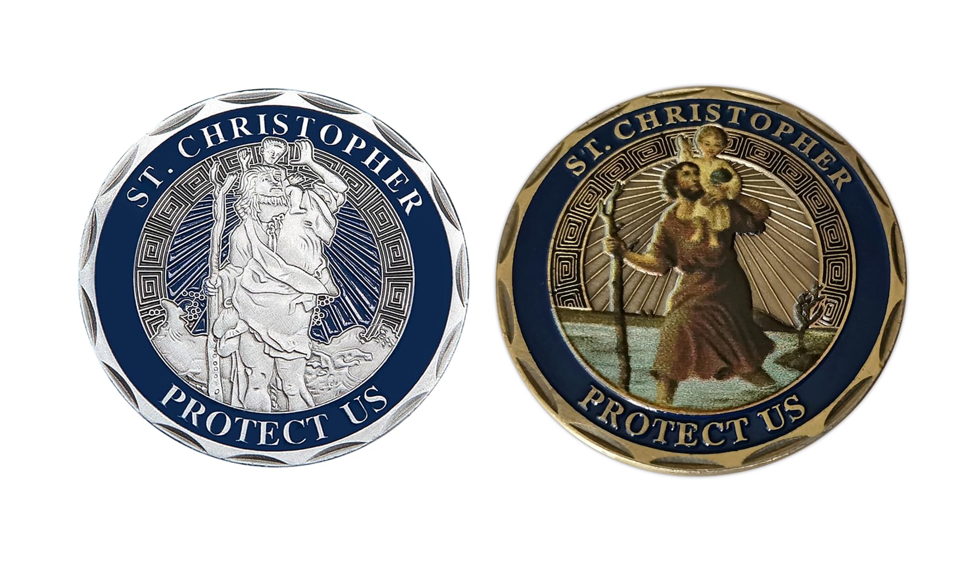 Eillwin Multicolor Saint Christopher 2Pc Religious Commemorative Coin Set