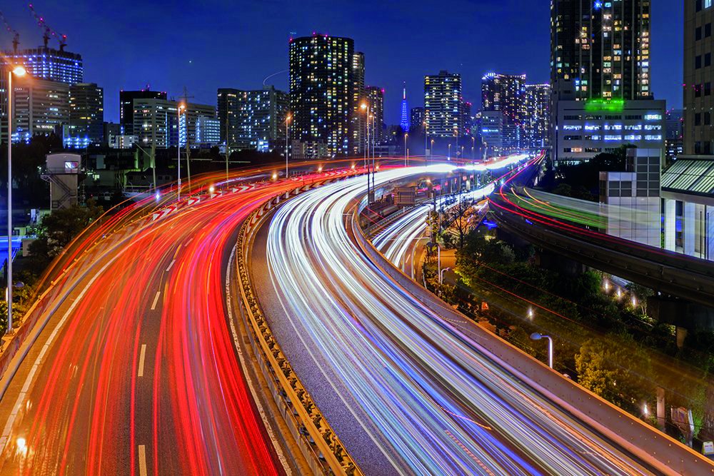 Buy Tokyo Highway With Busy Traffic Light Trails Poster Print, 17