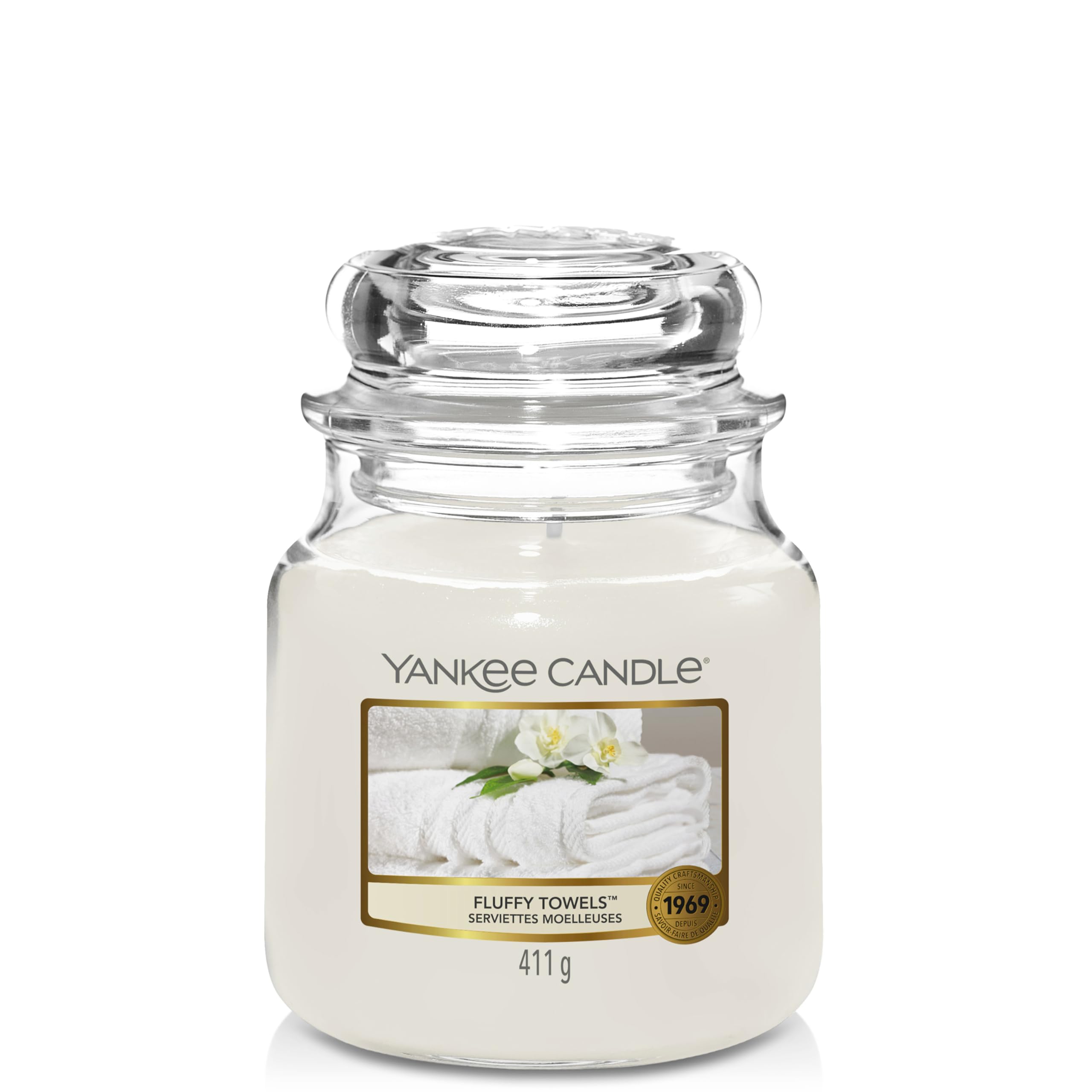 Yankee Candle Scented Candle | Fluffy Towels Medium Jar Candle | Burn Time: up to 75 Hours