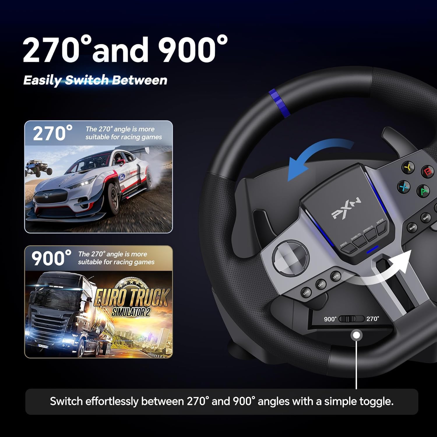 PXN V9 Gen2 - Volante de carreras con vibración de 270°/900° con cambio y pedal para PS4, PC, PS3, Xbox Series X|S, Xbox One