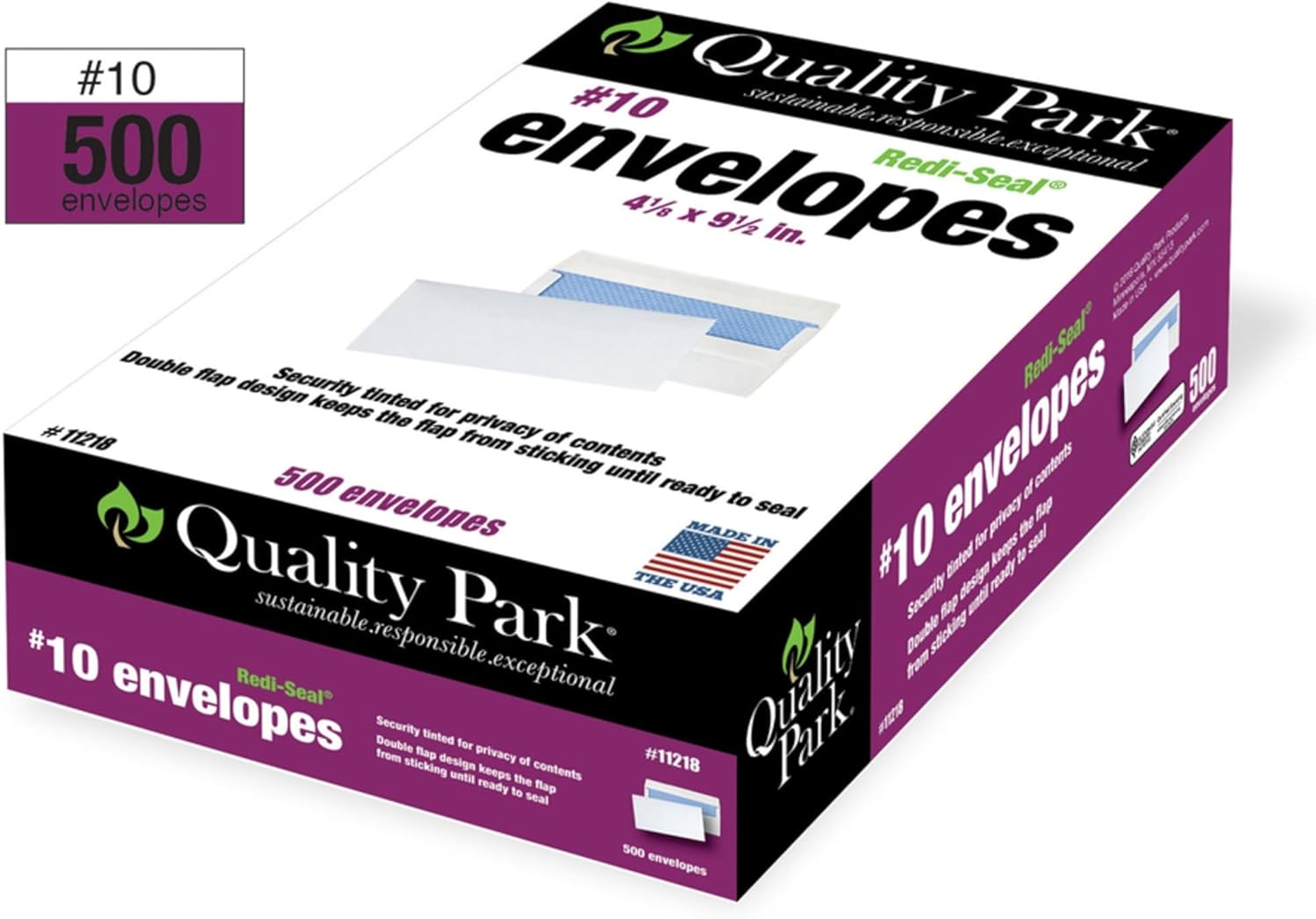 Quality Park #10, Redi-Seal Security Tint Business Envelopes, Self-Seal, 24-lb, White, 500/Box (11218)