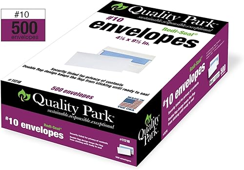 Vista 6 de Quality Park #10, sobres de seguridad Redi-Seal para negocios, autosellados, 24 libras, blanco, 500/caja (11218)