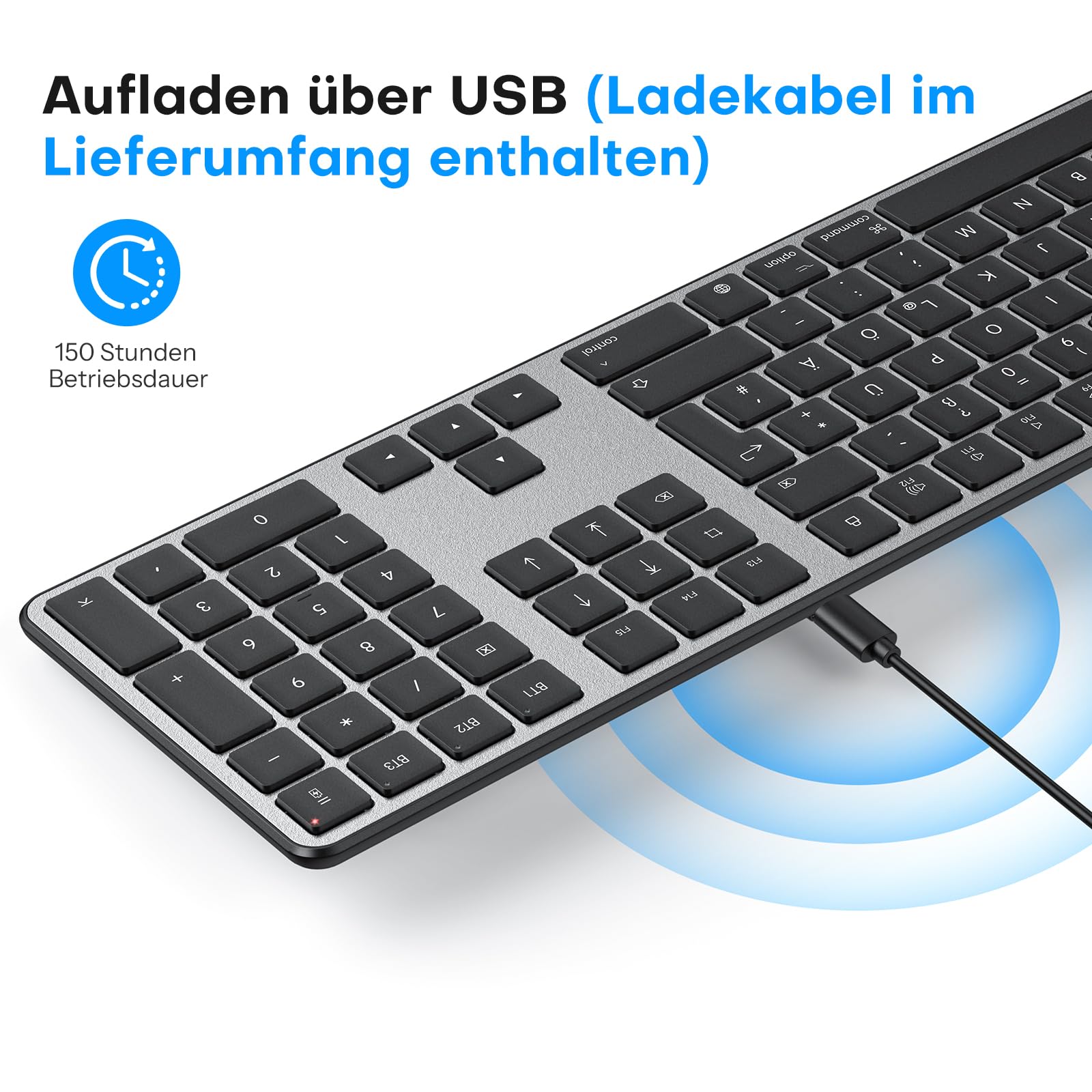 OMOTON Tastatur Maus Set Kabellose für MacBook Air/MacBook Pro/iMac/iMac Pro/Mac mini, Bluetooth Funktastatur QWERTZ mit Maus Wiederaufladbar, Multi-Gerät, Ergonomisch, Leises Tippen, DE Layout