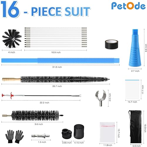 Miniatura 7 de PetOde Kit limpiador de ventilación para secadora, kit de limpieza de ventilación de secadora de 16 piezas, removedor de pelusa con cepillo de