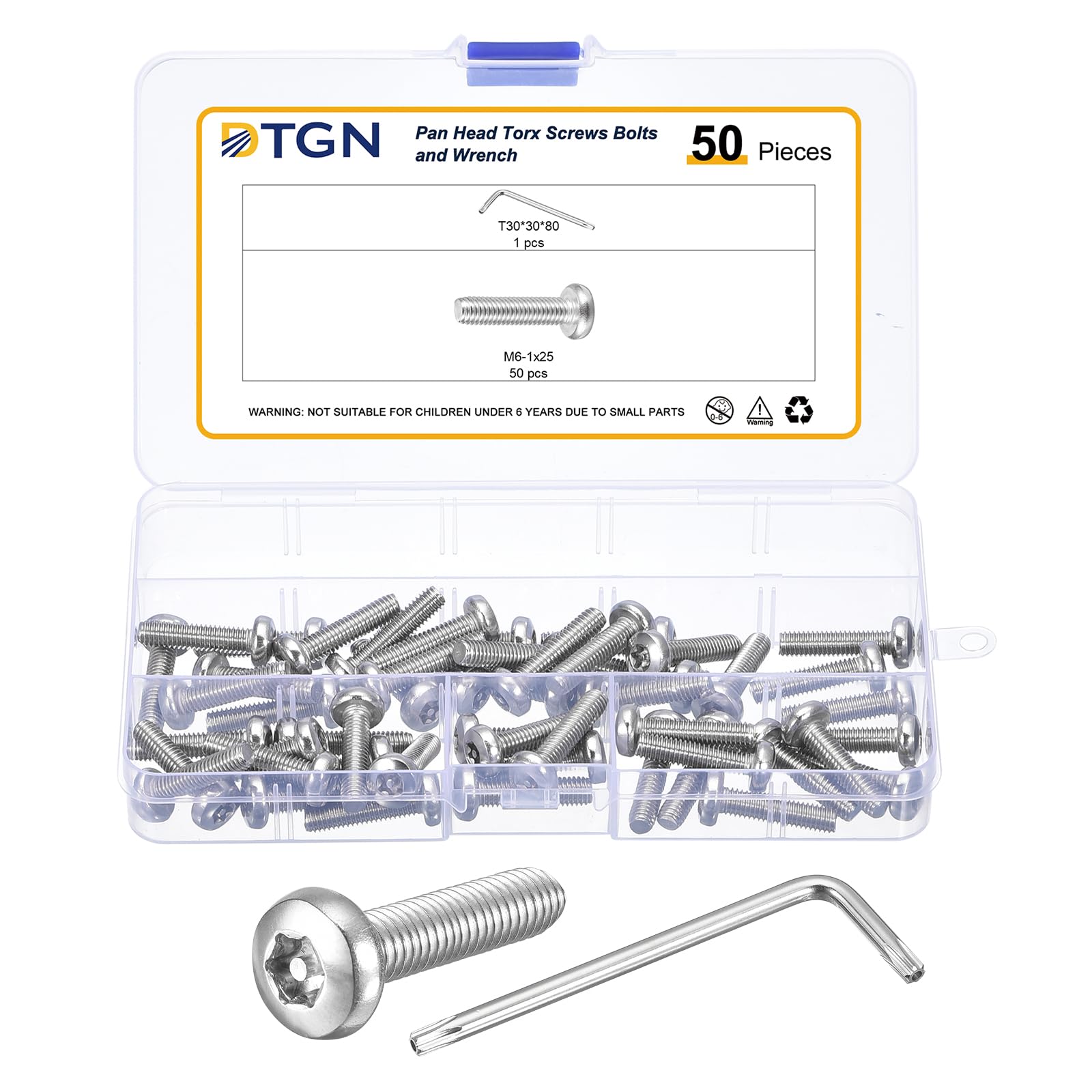 DTGN M6x25mm Pan Head Torx Security Screws, 50Pack, Good for Machinery