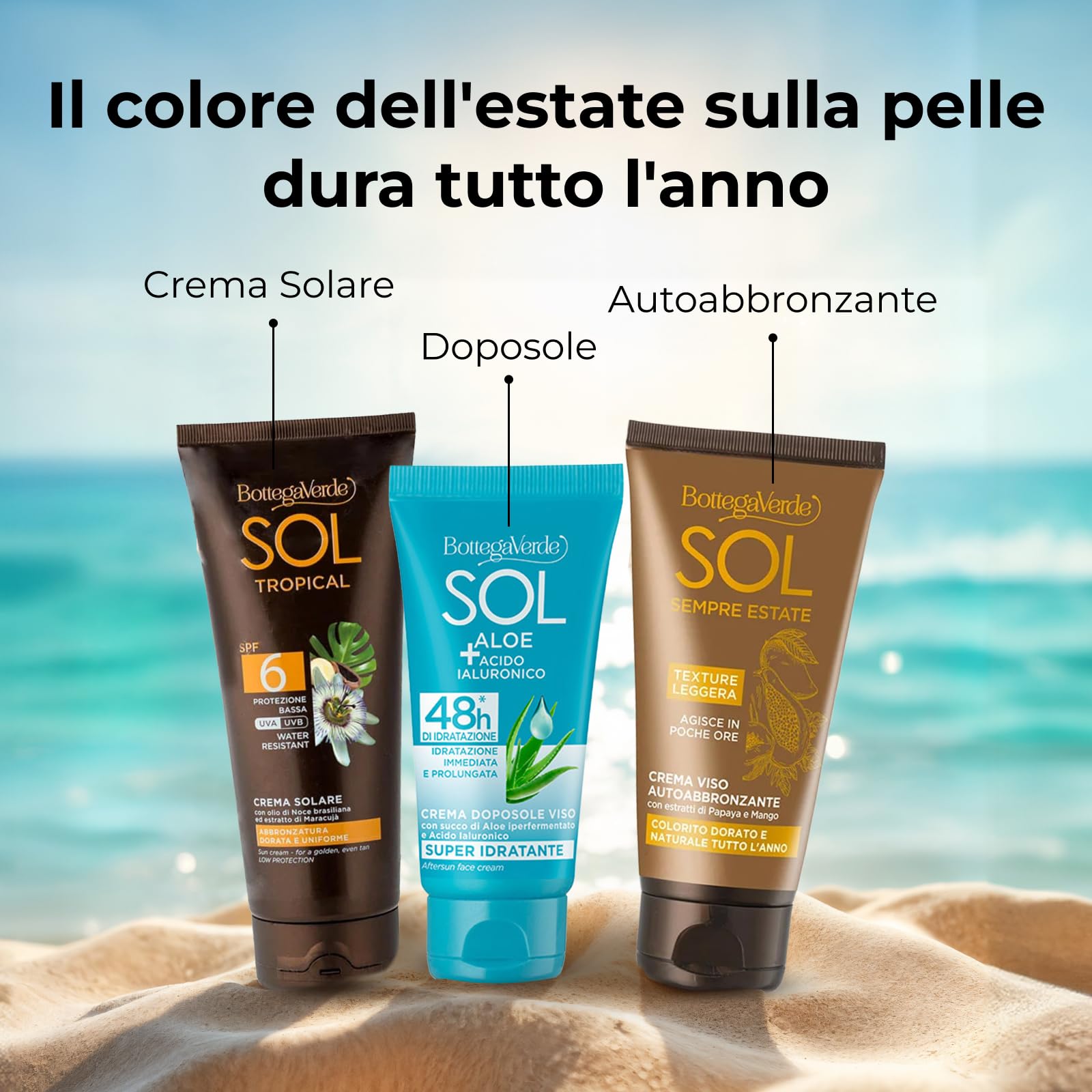 Bottega Verde - SOL Crema Autoabbronzante Viso - Effetto Naturale - Crema autoabbronzante per un colorito naturale e luminoso - 50 ml