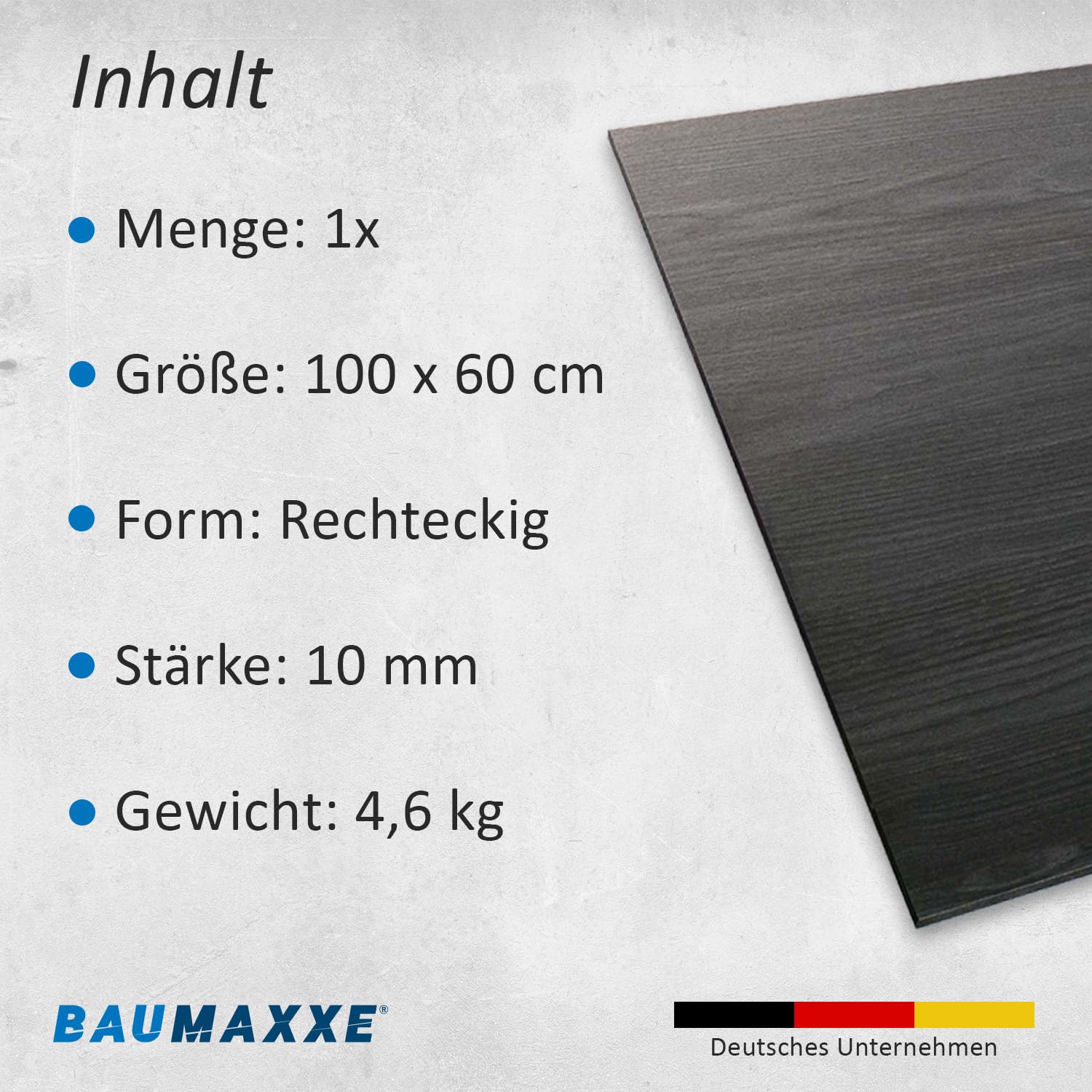 Tischplatte I 100 x 60 cm I rechteckig I Stärke: 10 mm I schwarz Ash I MDF Platte Melaminbeschichtung beidseitig I DIY-Projekte I bm336