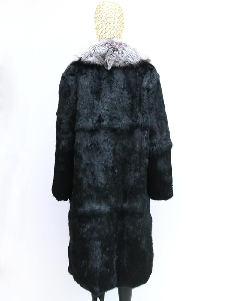 Annsirgra Women's Genuine Rabbit Fur Coat with Large Fox Fur