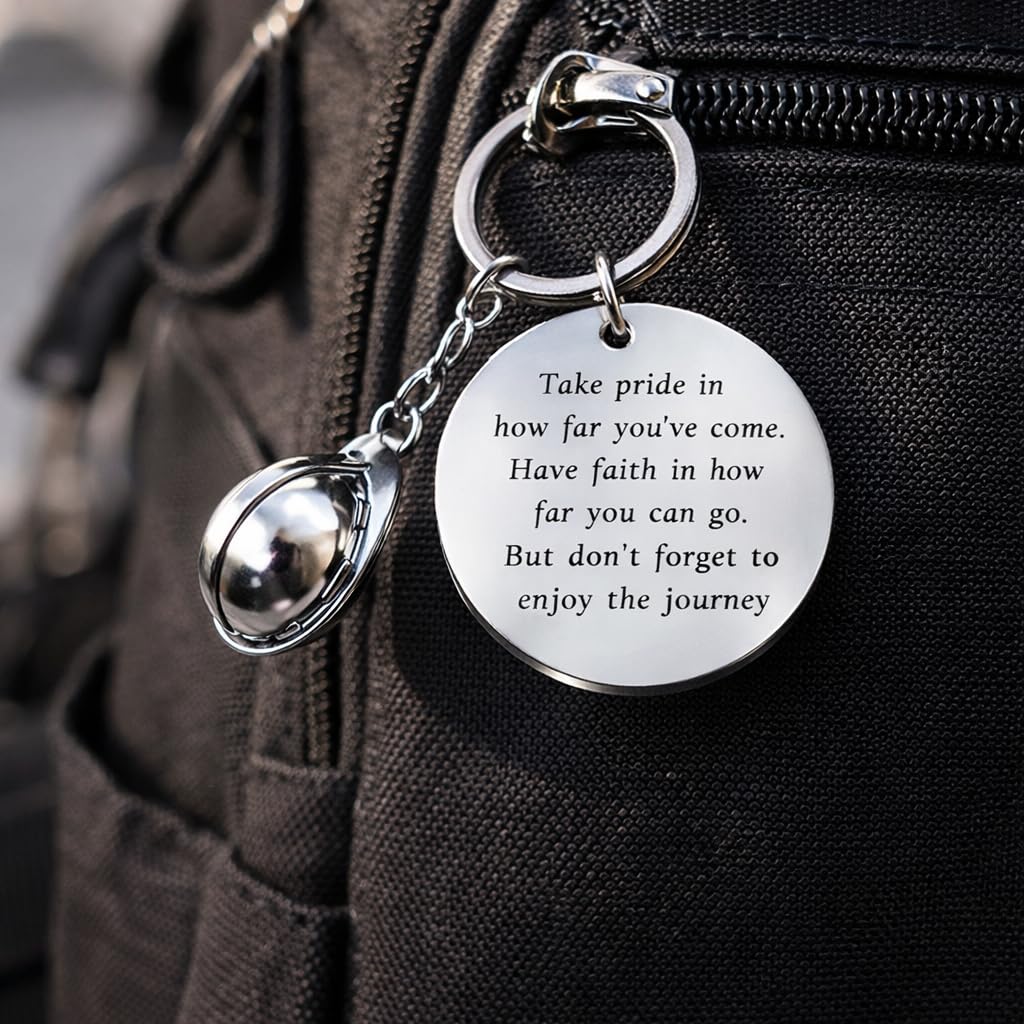 2PC Safety Helmet Keychain Metal Keyring Appreciation Gift for Construction Engineers and Workers