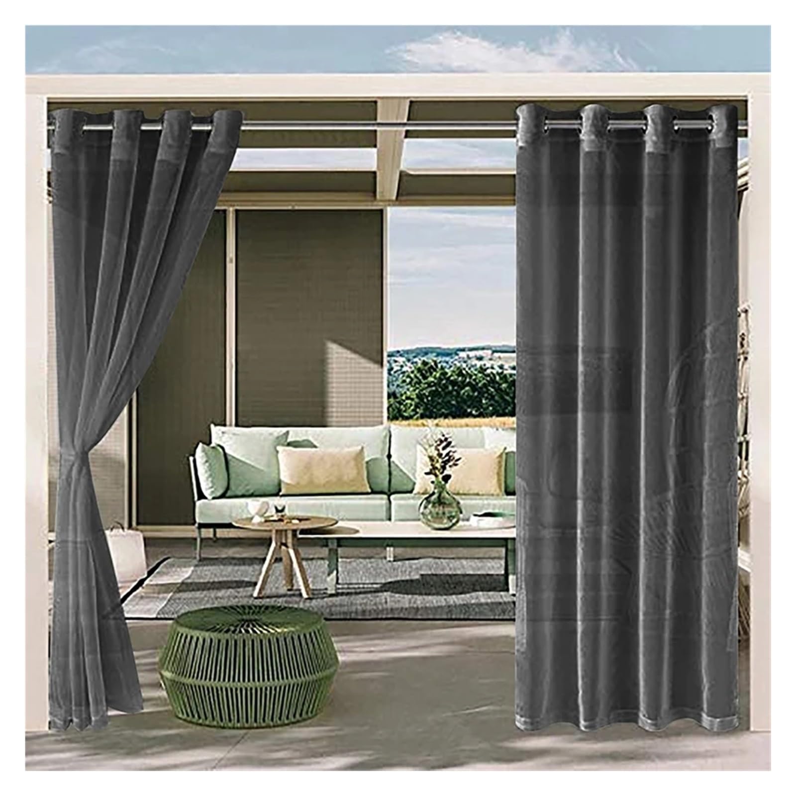 Zymjzbetic Pergola Curtain Waterproof Outdoor Curtain Windproof Sheer Curtains for Garden Gazebo(Black 1PC,L 132x274cm)