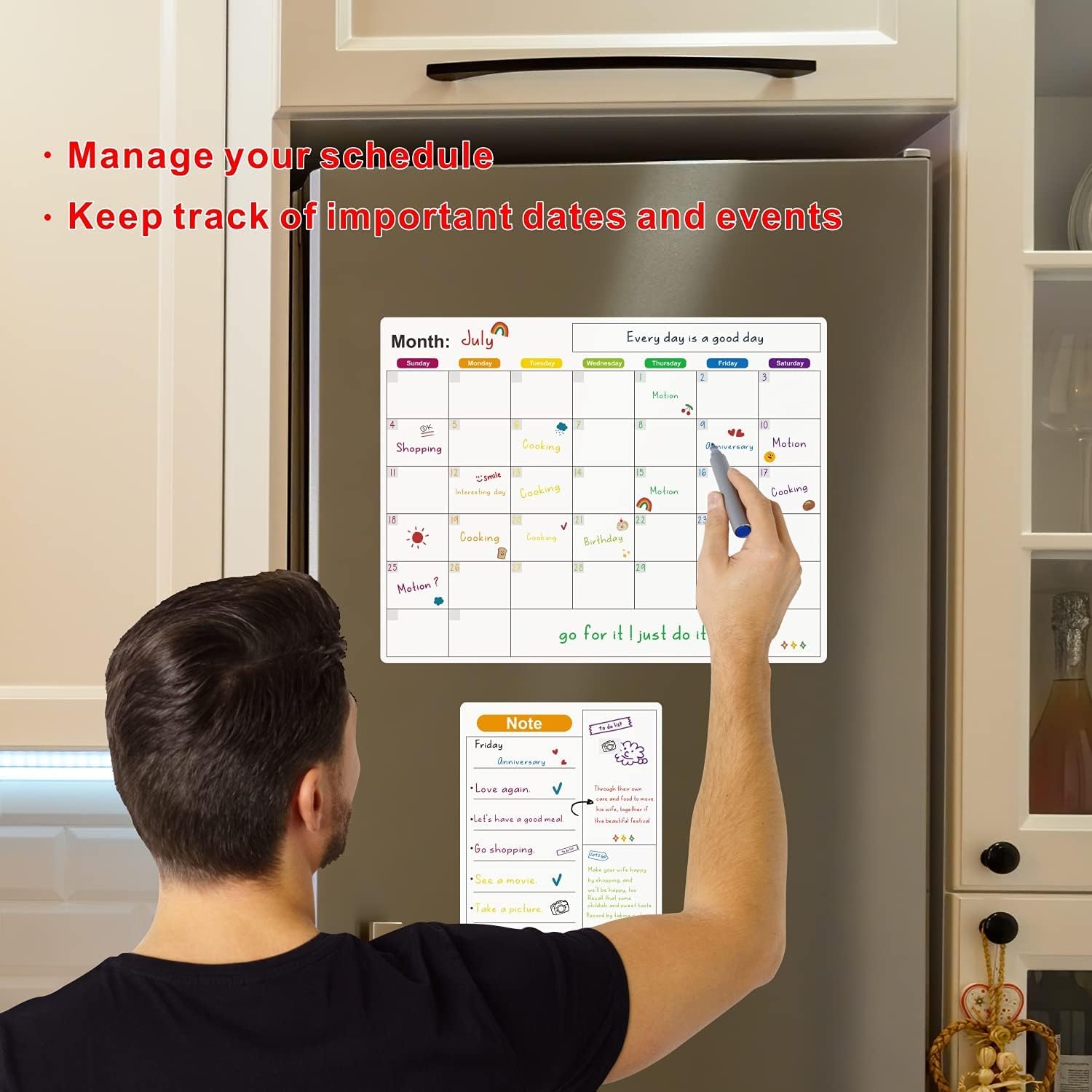 JANCHN Magnetic Fridge White Board Calendar Dry Erase, Monthly Refrigerator Calendar Whiteboard, Refrigerator Planning Board 2 Pieces : Office Products