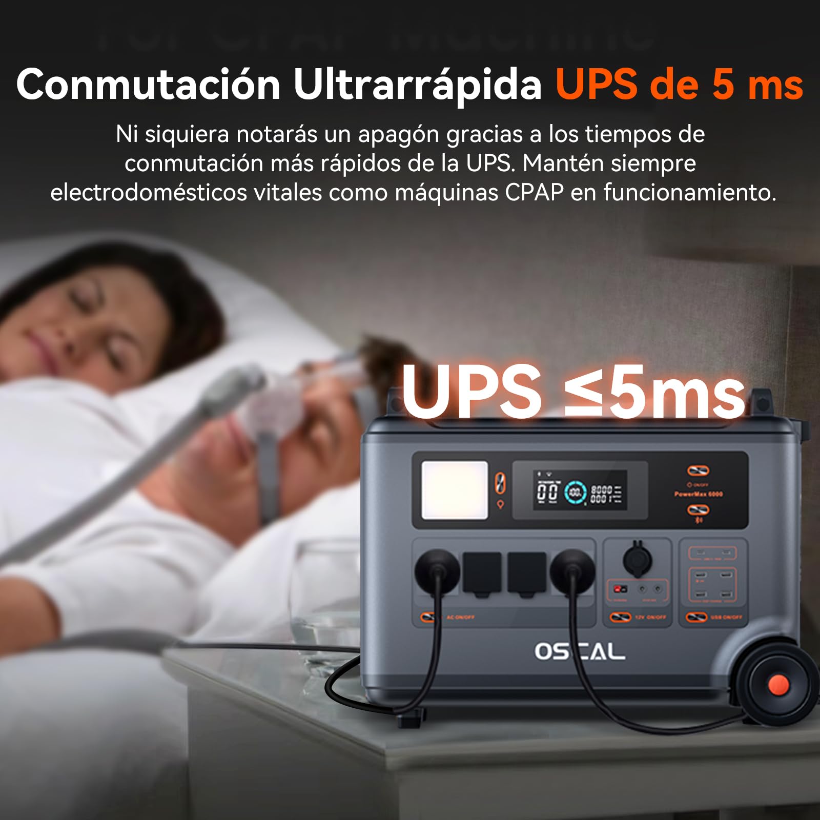 OSCAL Power Station PM6000+BP6000+PM400, 6000W Generador Solar Portátil, Batería LiFePO4 de 3600 WH, Incluye un Panel Solar de 400W y una batería Adicional de 3600 Wh.
