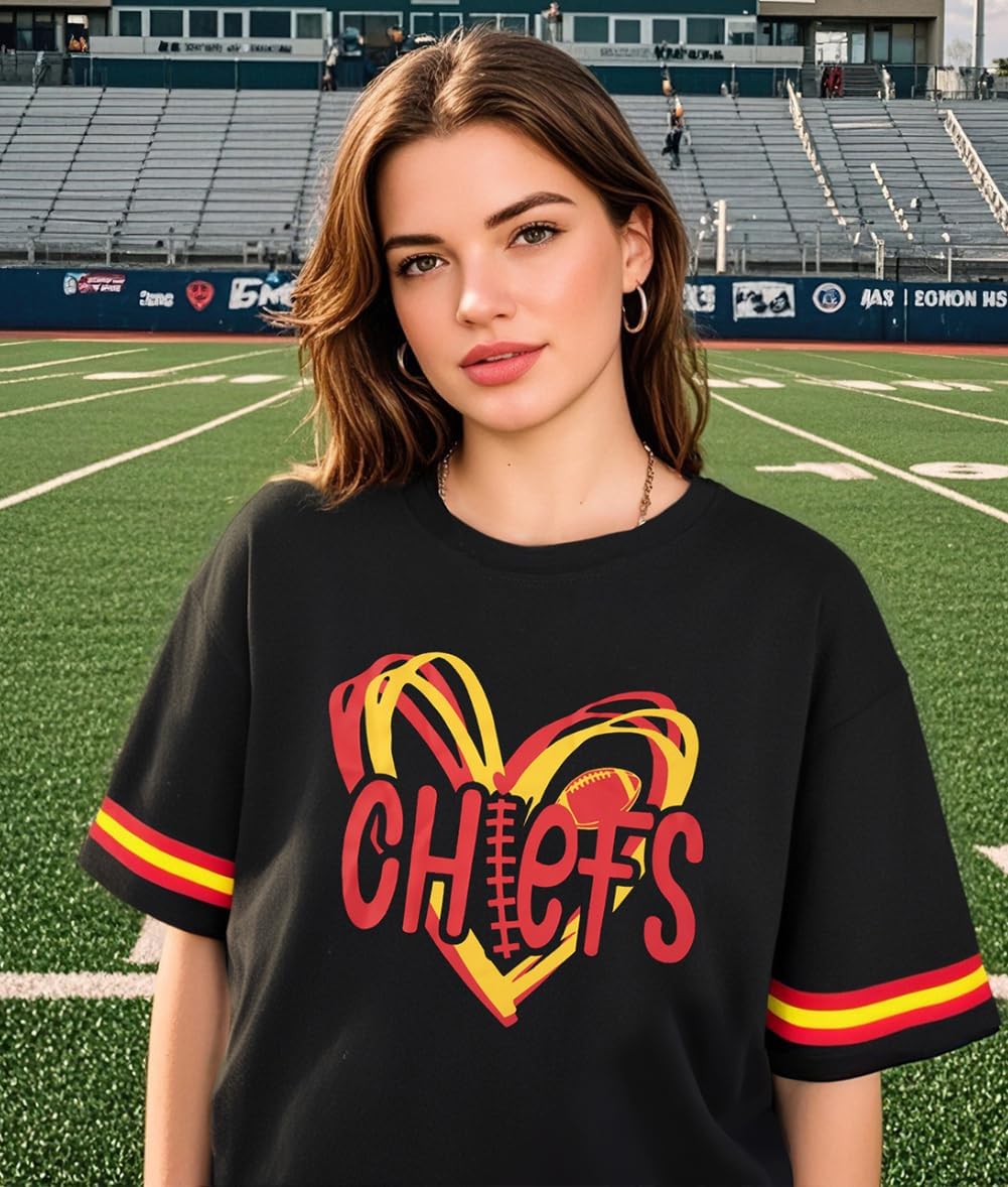 Football Shirt Women Game Day Tshirt Football Season Short Sleeve Tops Team Fans Heart Graphic Outfits Merch - Image 4