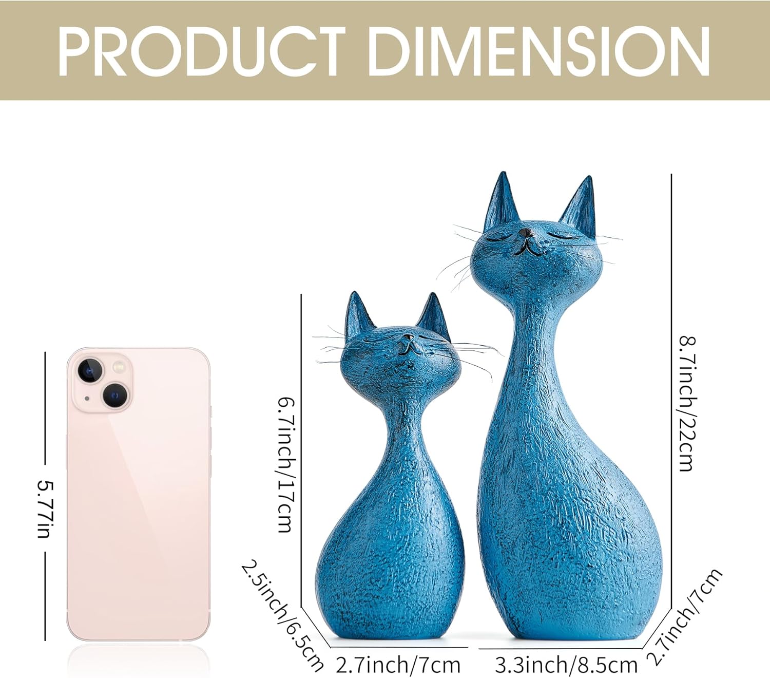 FJS Modern Cat Statues Decor, 8.7" H Navy Blue Cat Sculptures Shelf Table Home Décor Accents, Cute Animals Figurines Decorations for Entryway TV Stand Coffee Table Living Room Bedroom Office
