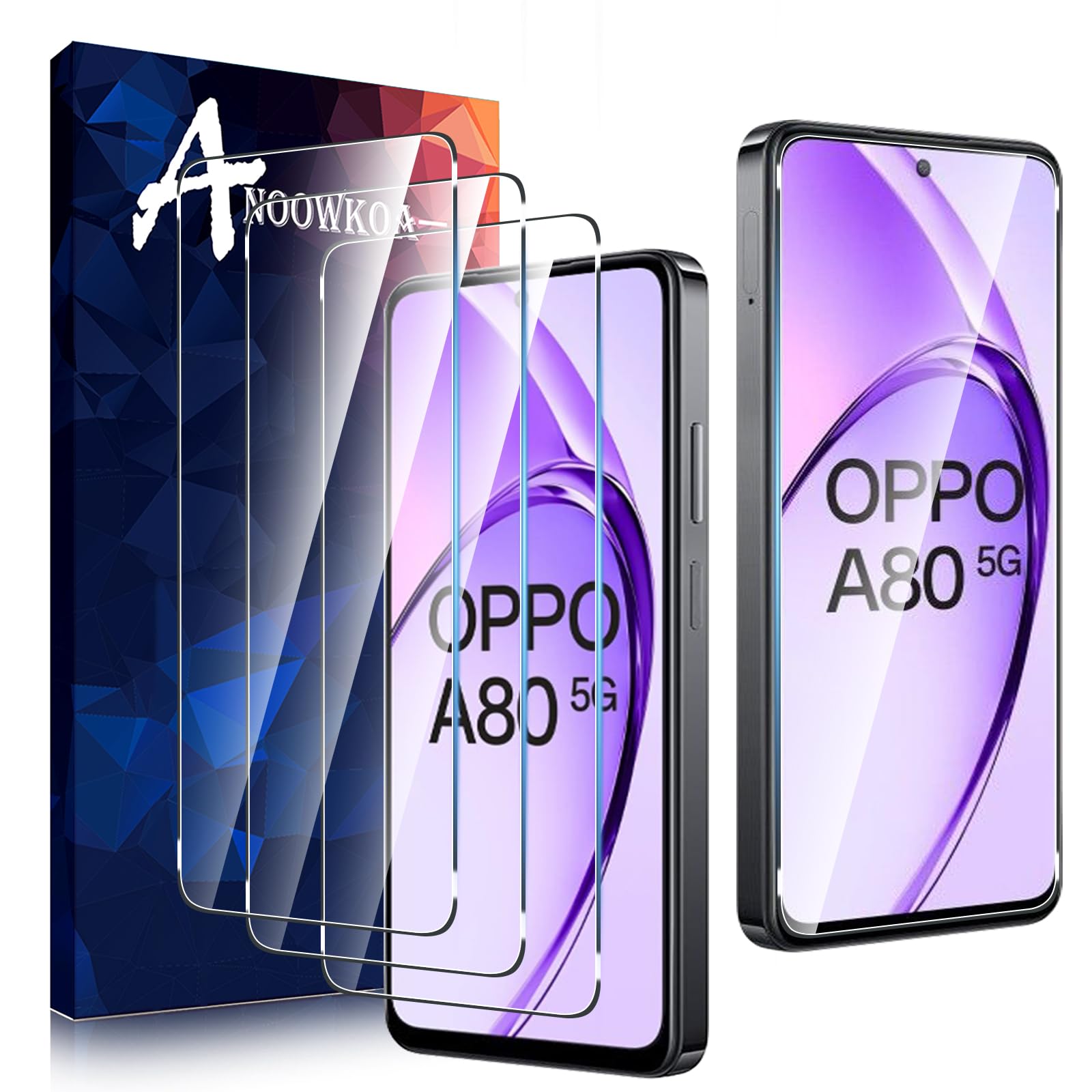 Anoowkoa 3 Pack Premium Screen Protector for OPPO A80 5G Tempered Glass Film Guard Cover-Genuine Glass-One-Push Super Easy InstallationClimatePartner certified
