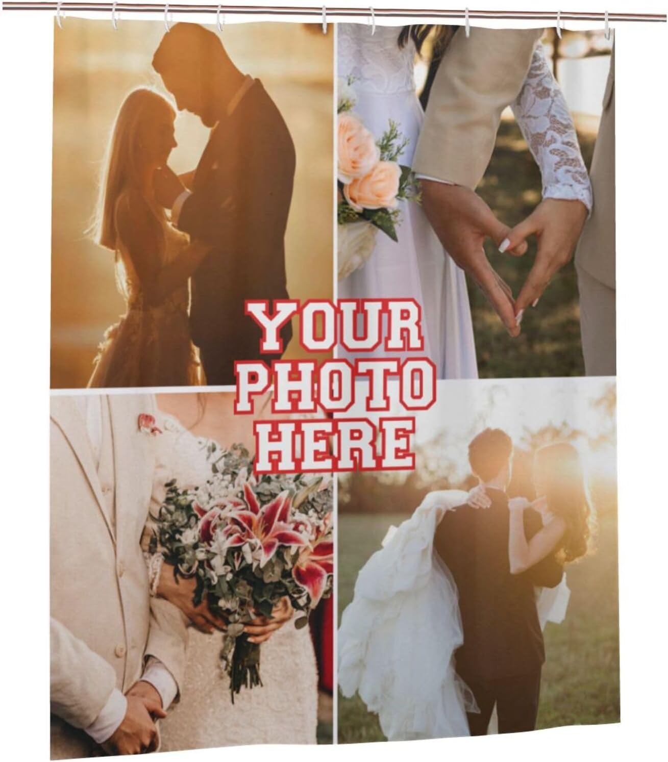 Personalized Shower Curtain Custom Shower Curtains with 4 Photos Text Customized Shower Curtain for Bathroom with Hooks 60 Inch X 72 Inch