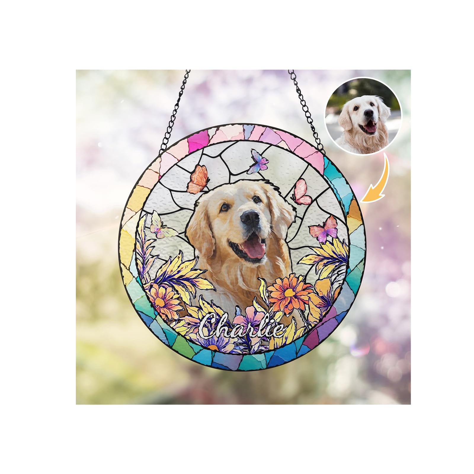 Personalised Suncatcher Stained Glass Window Hanging Gifts Custom Photo Family Window Hanging Ornament Grandma Kids God Cat Family Portrait Faux Stained Glass Memorial Gifts