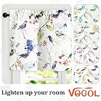 Vista 108 de VOGOL Cenefas con patrón de pájaros para ventanas de cocina, cenefa texturizada de lino con estampado floral y pájaros para ventanas pequeñas