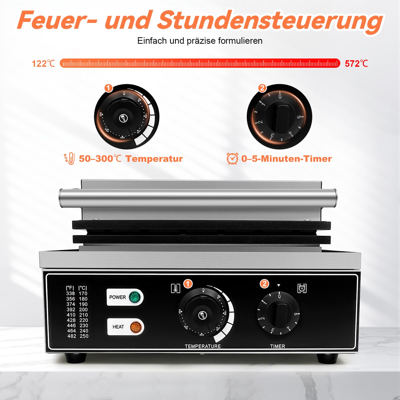Macchina per hot dog, 1500 W, 50-300 °C, con 6 stampi per