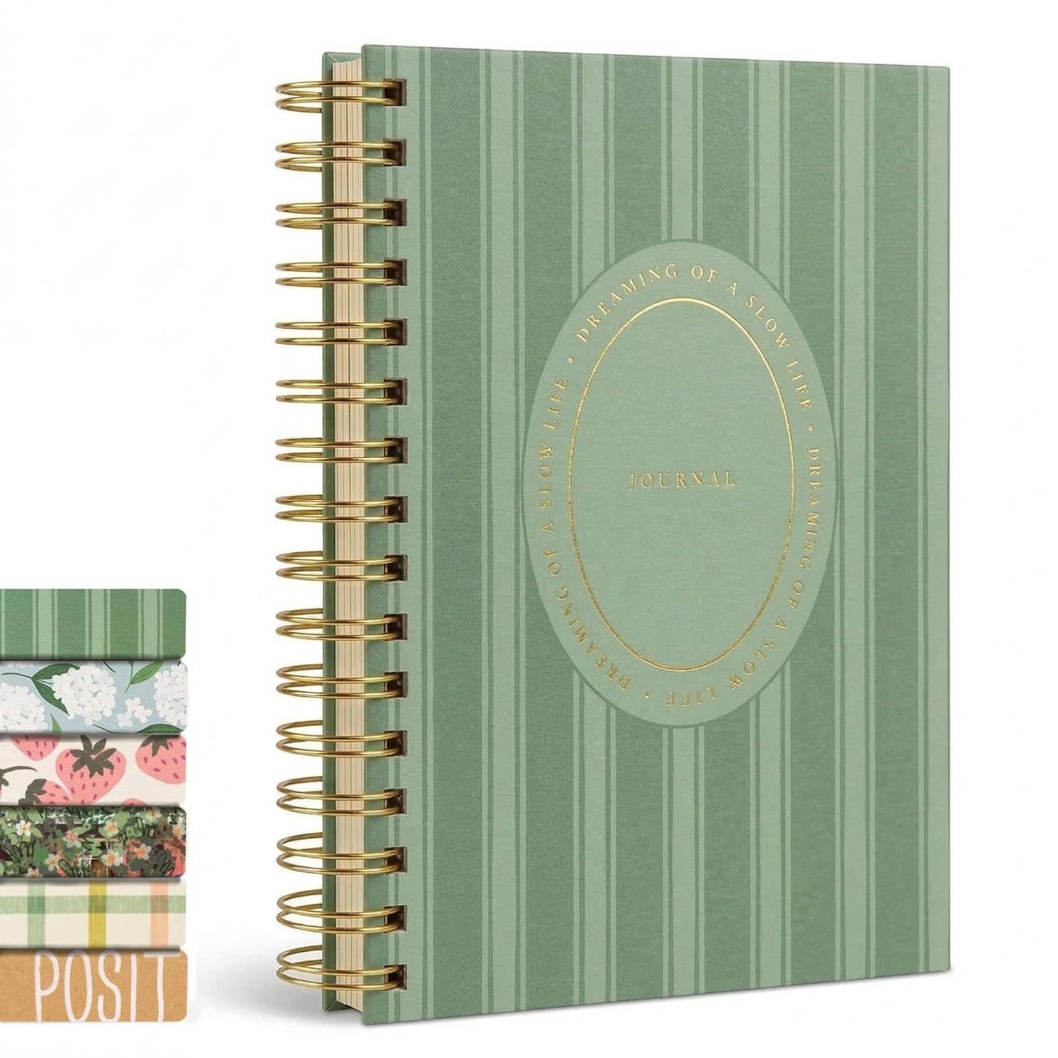Cottage Stripe Spiral Lined Journal - 160 Ruled Pages Hard Cover Notebook