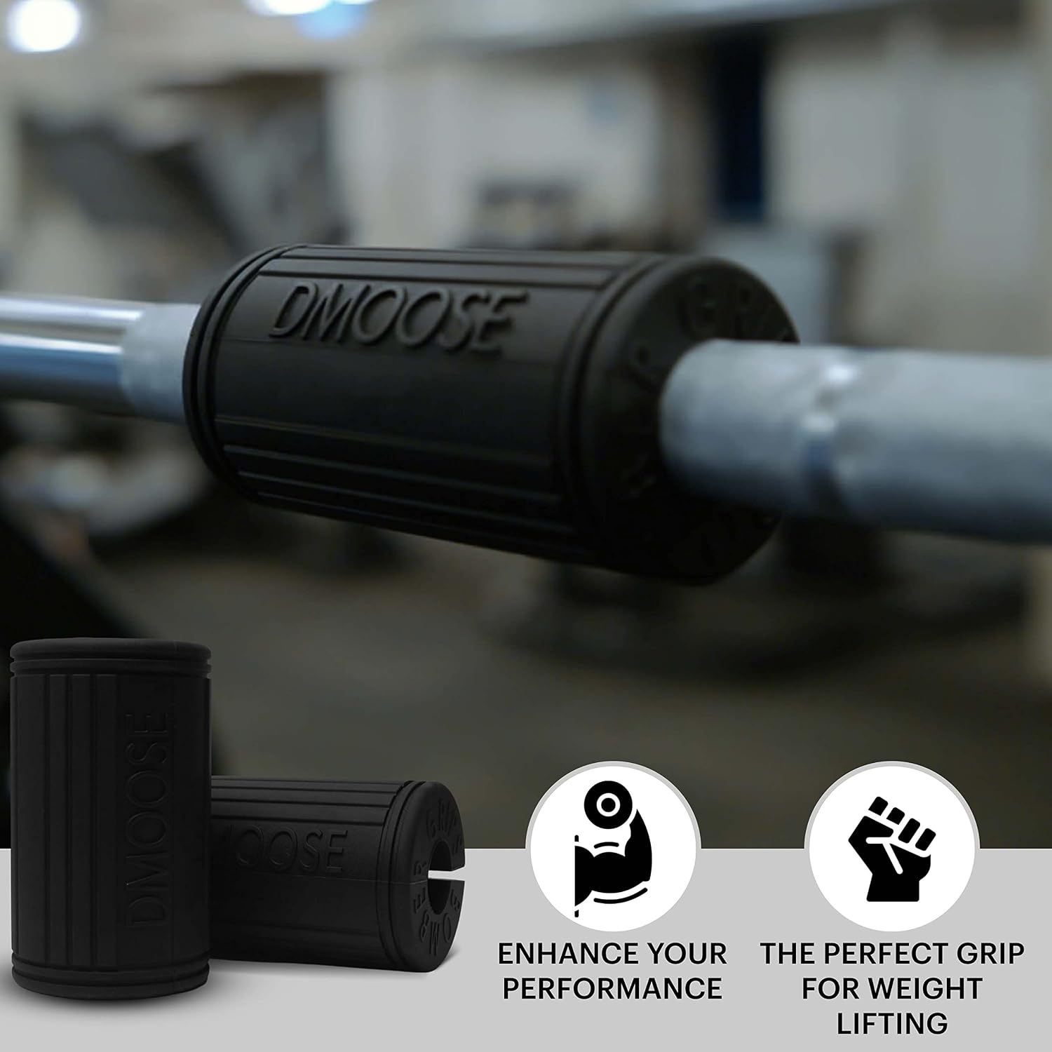 DMoose Thick Bar Dumbbell Grips, Non Slip High Density Silicone Rubber Barbell Grips &, Bar Grips for Weightlifting, Muscle Building, Cable Attachments - 2.25", 1.75" & 2.75" Outer Diameter
