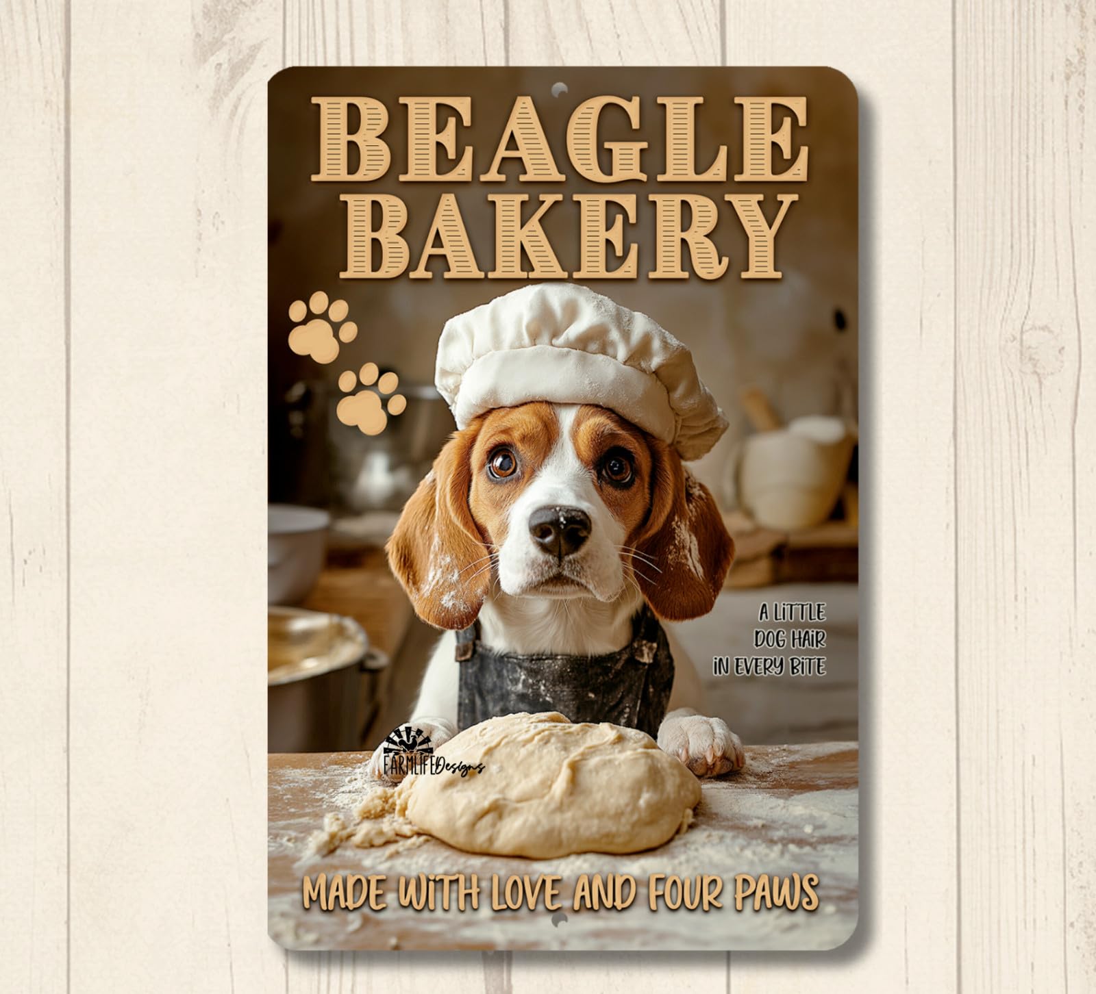 Beagle Bakery dog baking chef cooking funny metal tin wall art kitchen plaque home decor
