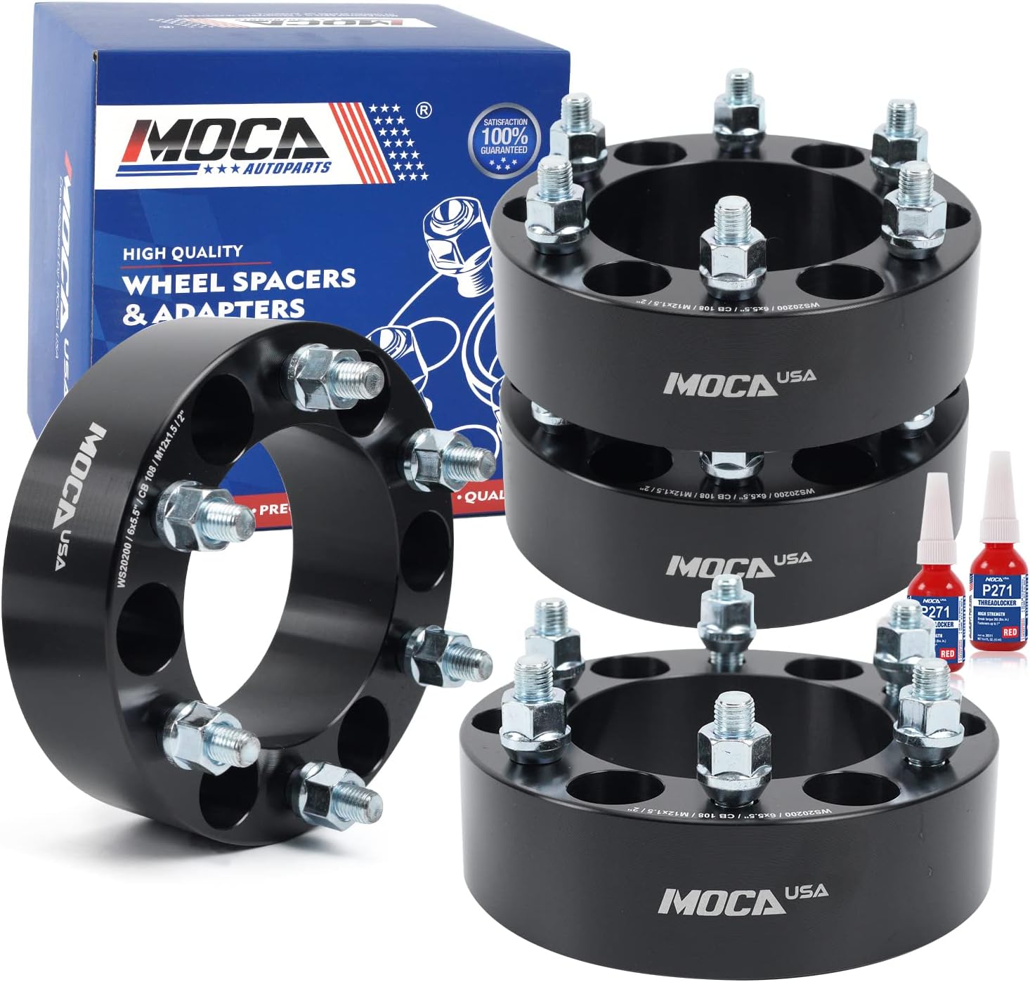 MOCA 4PCS 50.8mm Wheel Spacers 6x5.5 Bolt Pattern 108mm Hub Bore fit 87-22 for Toyota, 04-14 for Chevrolet, 83-21 for Mitsubishi, 07-14 for Kia, 04-12 for GMC, 89-08 for Isuzu, 03-13 for Lexus