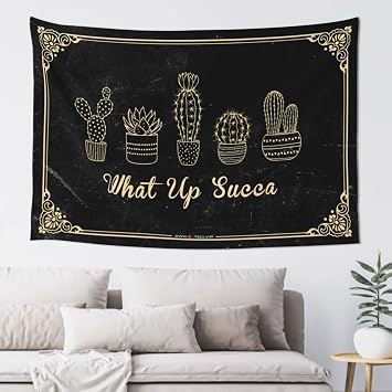 Funny Patio Decor What Up Succa Tapestry Cave Man Bar Sports Bar Decor92X150CM