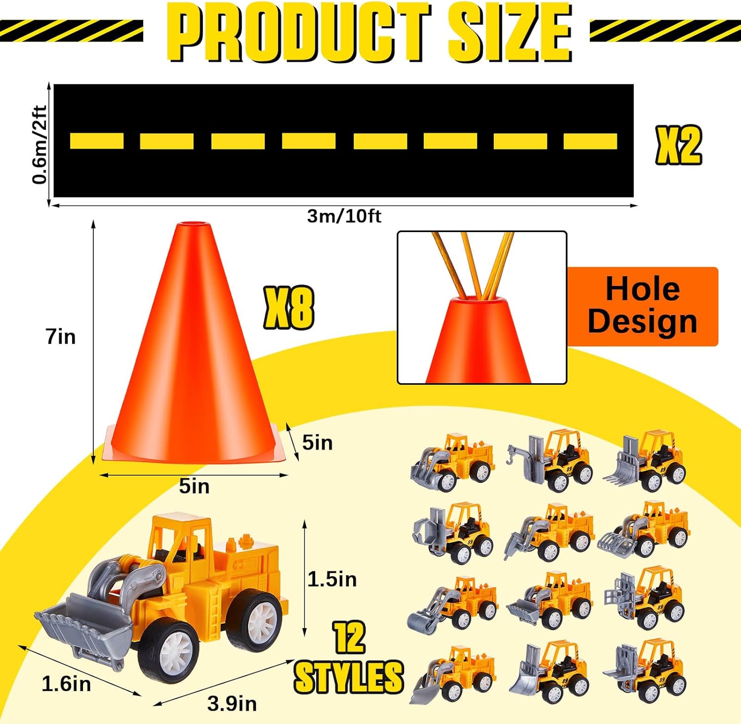 Jenaai 46 Pcs Construction Birthday Party Supplies Mini Table Centerpiece Cardboard Cutout Vehicles Traffic Cones Table Runner for Construction Birthday Party Decorations