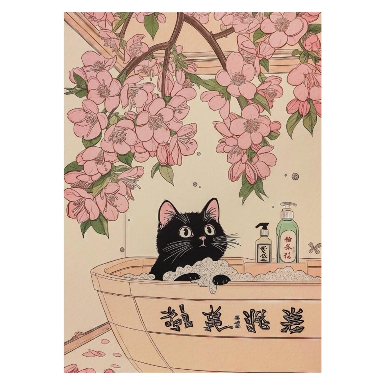 Graiting 1pc Noble Tabby Cat Eating Ramen Fuji View Poster Wall Pictures Canvas Painting Home Bathroom Decor(4,30x45cm)