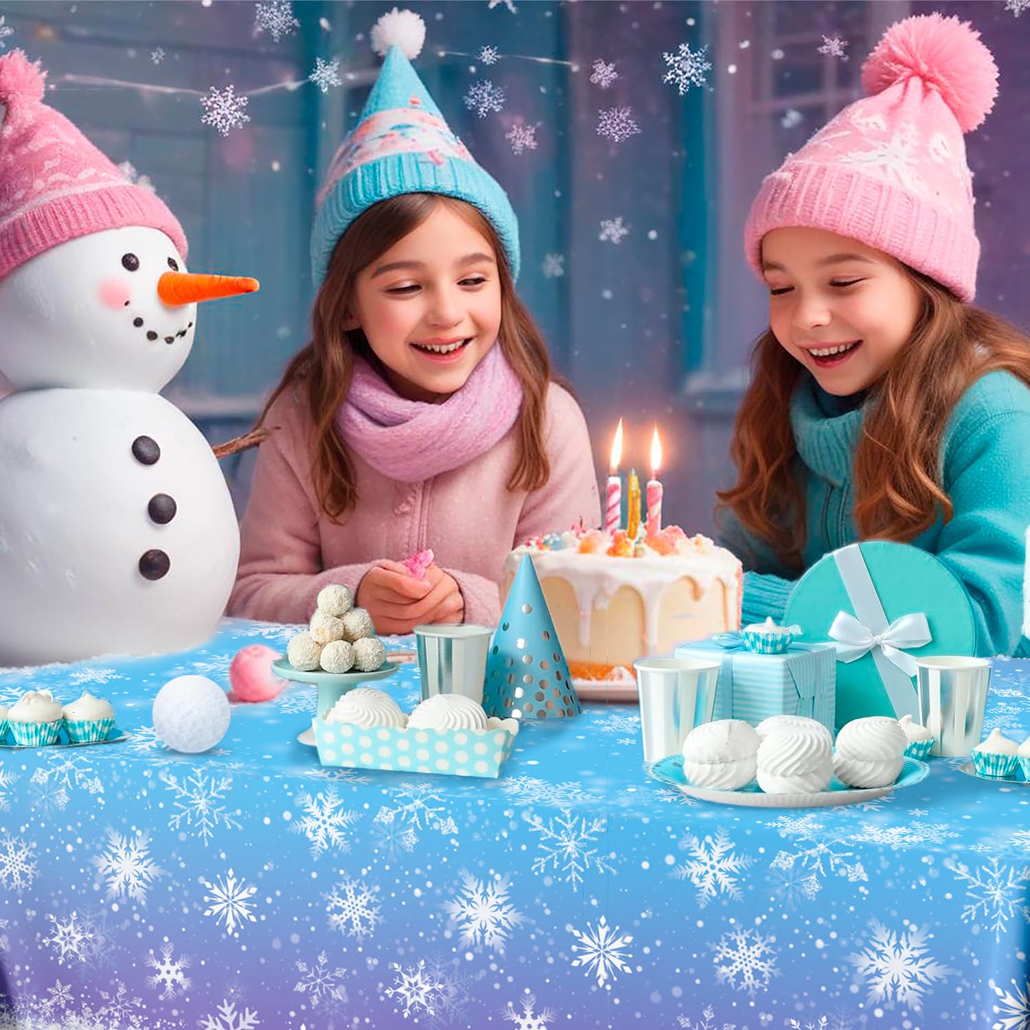 Kaxulvoblig Snowflake Tablecloth,3 Pcs Winter Wonderland Tablecloth Set-Winter Snowflake Party Tableclot,Snowflakes Table Cloth Winter Table Cover for Wonderland Decorations - Image 4