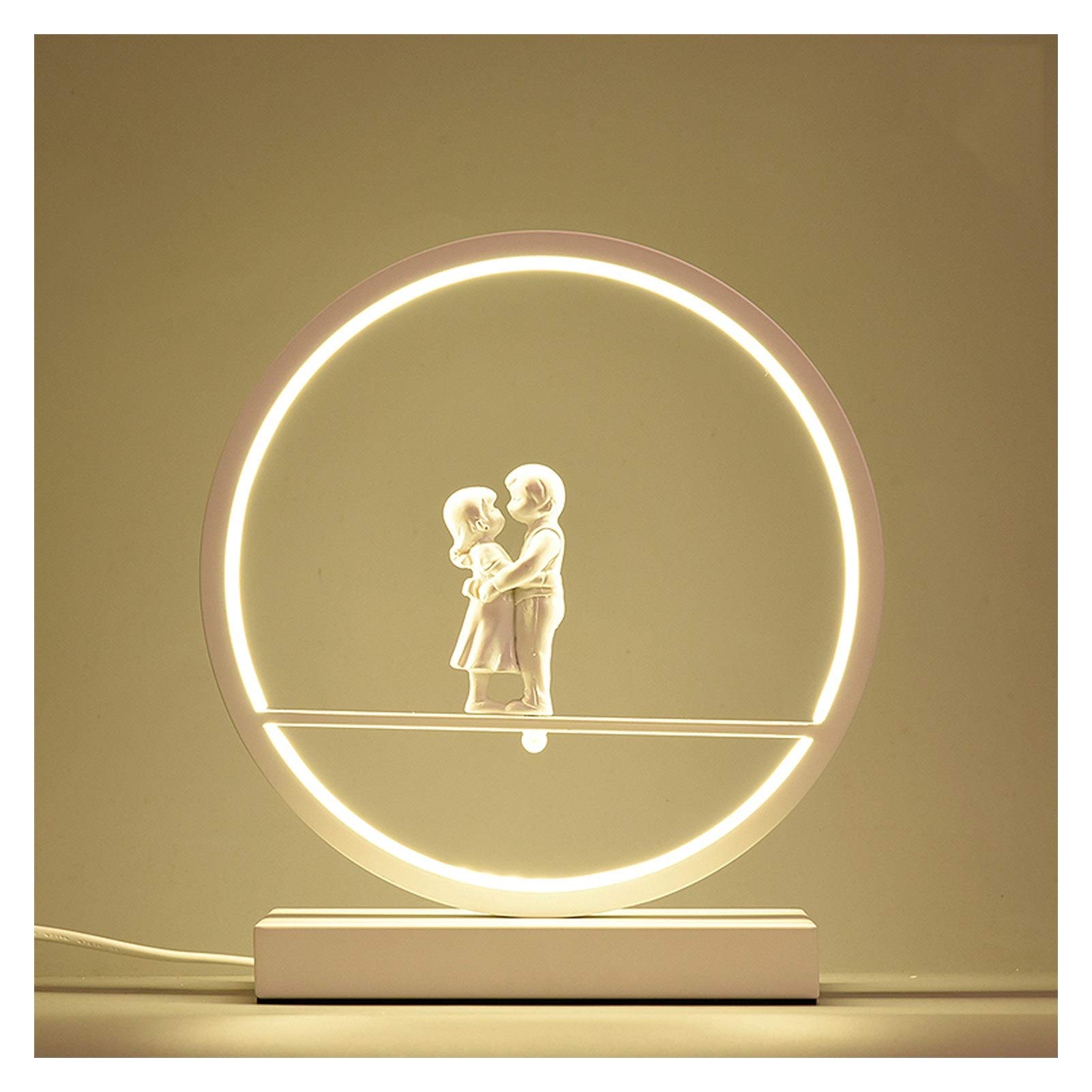 Living Room Bedroom Table Lamp Circle Dimmable LED Table Lamp Modern Round Lamp, Unique Design Contemporary Lighting, 5W, White Bedside Nightstand Lamps (Color : Peach blossom) (Couple B)