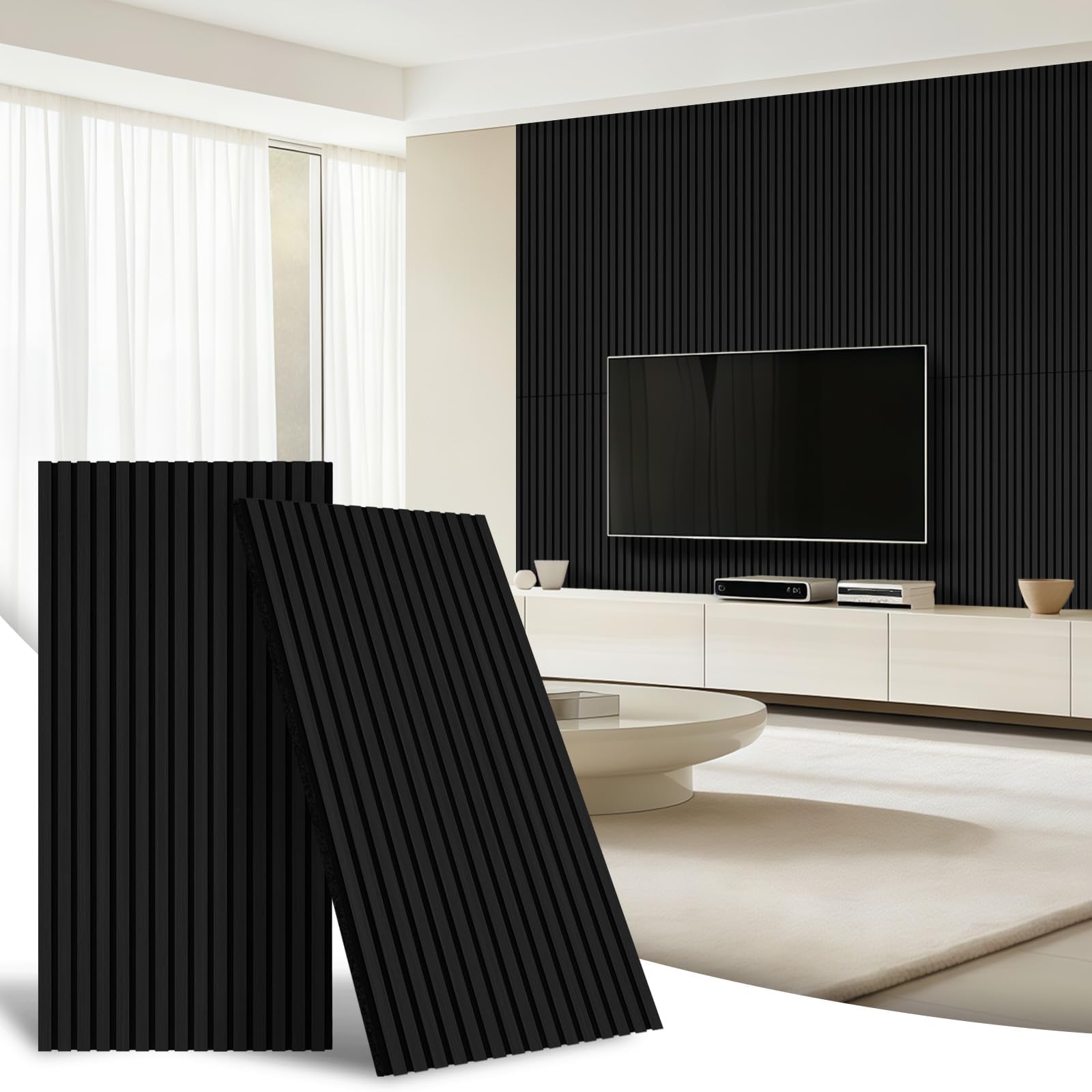 AKK-Star Acoustic Wall Panels 3D Decorative Soundproof Sound Absorbing Panels for Walls & Ceilings - Suitable for Living Room, Meeting Room, TV Wall(Black 22#, 2Pack-120cm)