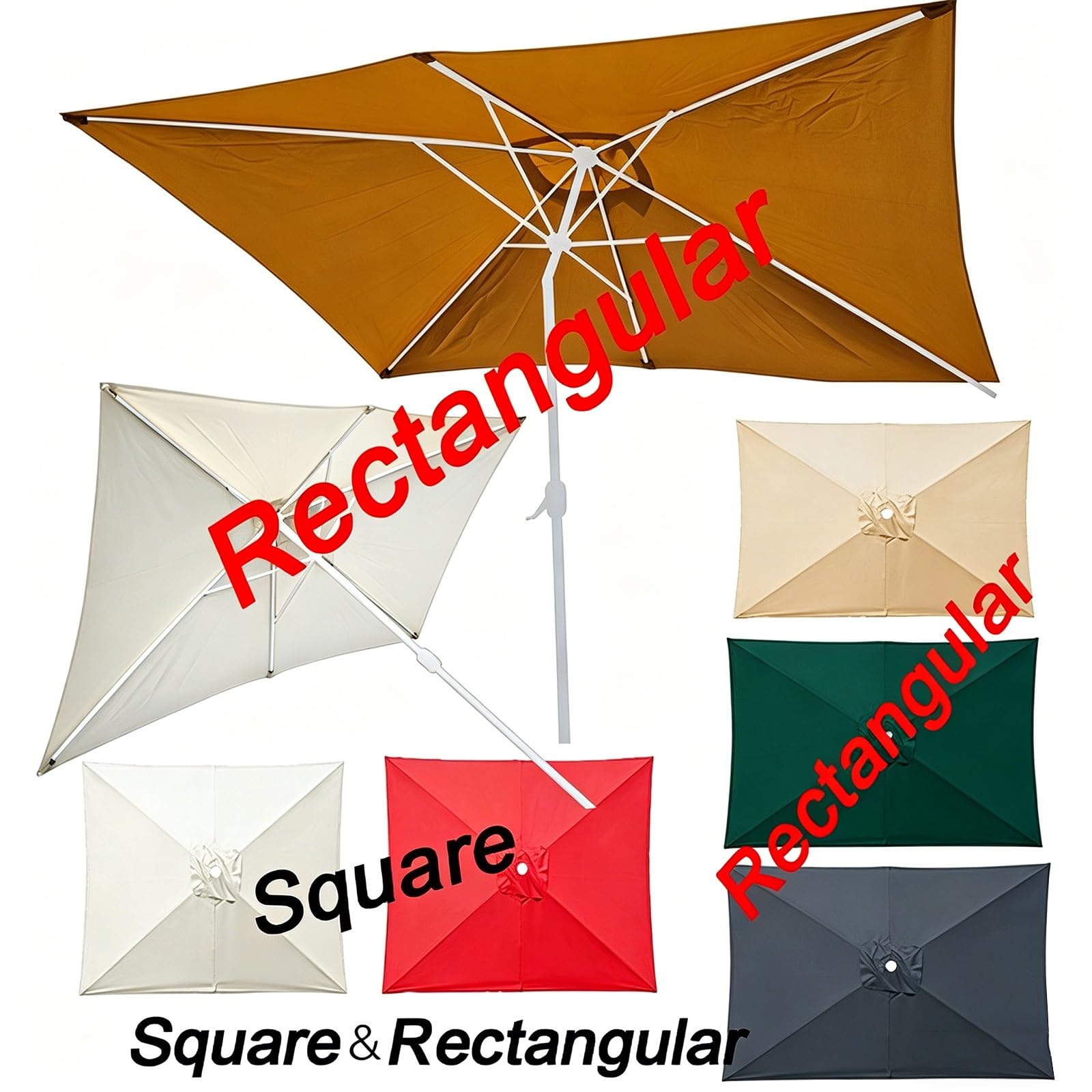 Telo di Ricambio per Ombrellone Rettangolare/Quadrato Copertura 4/6/8 Stecche Baldacchino di Ricambio impermeabile per Terrazzo Esterno(Beige,Square 2.7x2.7m)