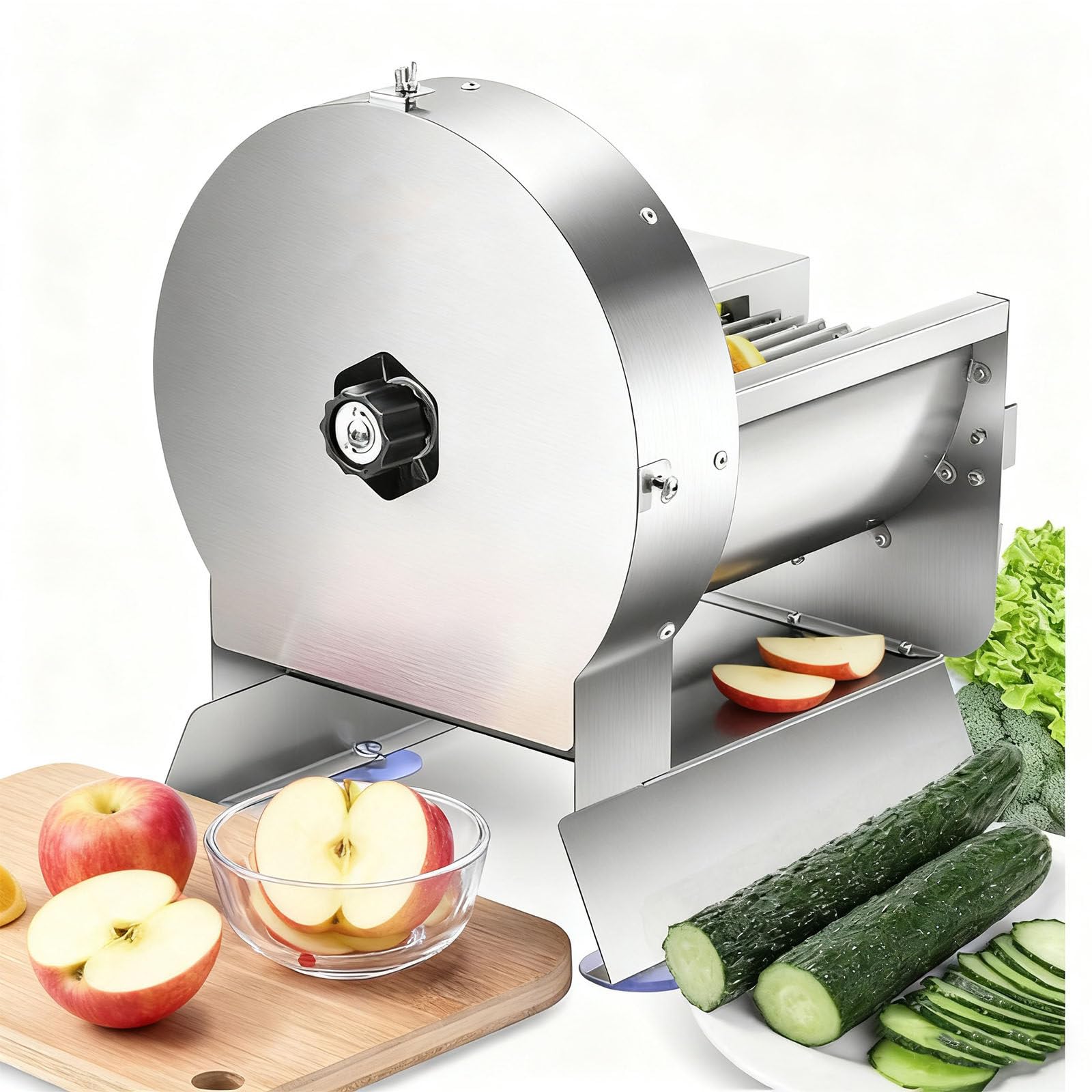 LjyAeono Vegetable Slicer 0-10mm (0-0.4”) Adjustable Electric Shredder Machine Stainless Steel Blade for Onion Tomato Potato Fruits Food Processor for Restaurant Home Use Round-Max