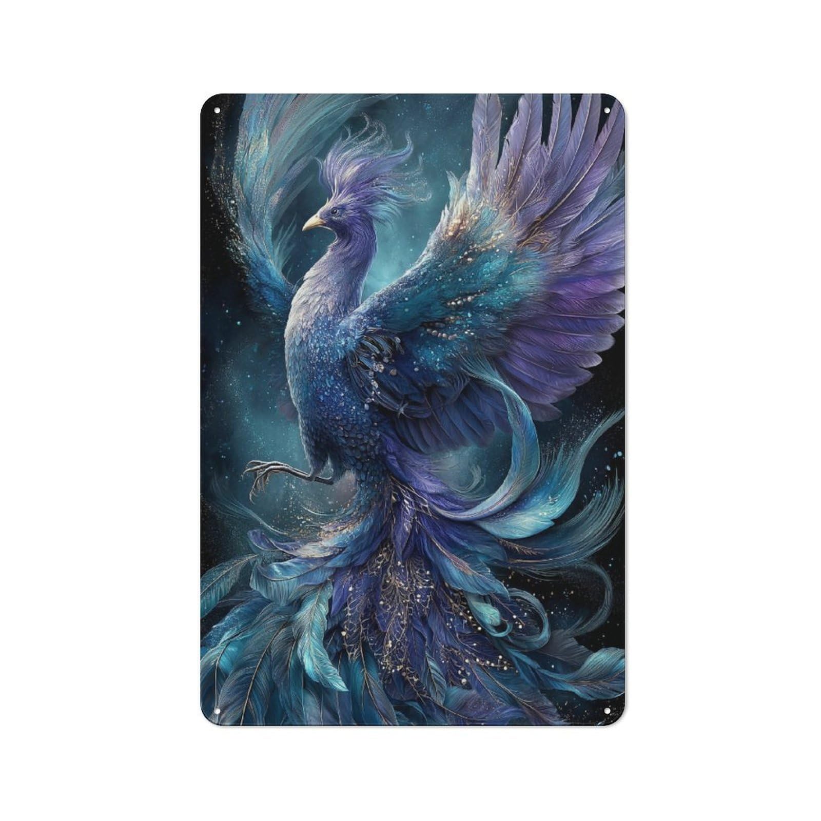 Junmoney Celestial Phoenix Elegance Metal Plaque 30X20cm With For Garage Wall, Retro Decor, Housewarming Present For People Styling Garage
