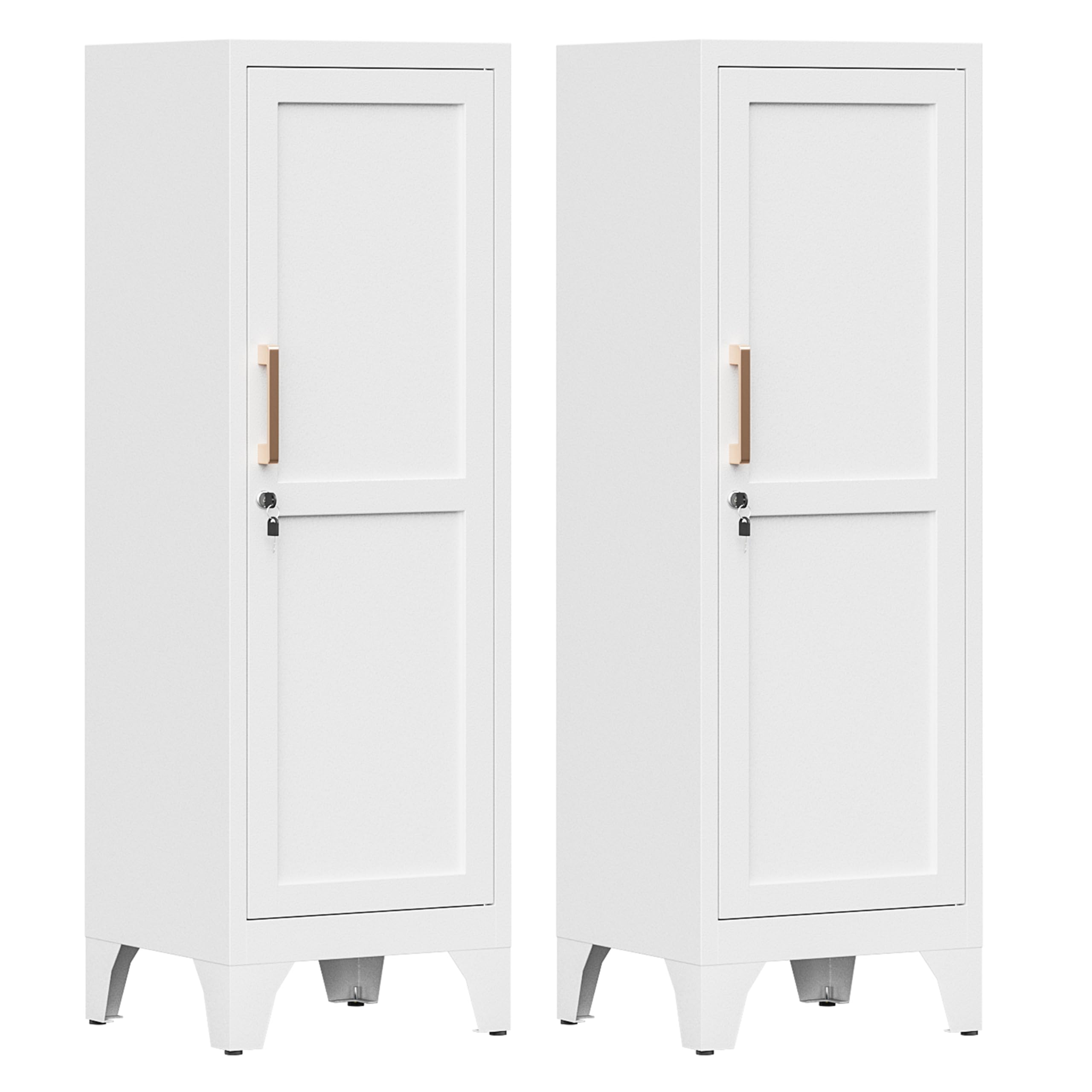 46"H White Metal Locker Set of 2,Small Locking Cabinet with 1 Door and 2 Adjustable Shelves For Employees,3 Tier Small Storage Cabinet with Detachable Legs for Kitchen, Office,School,Gym,Easy Assembly
