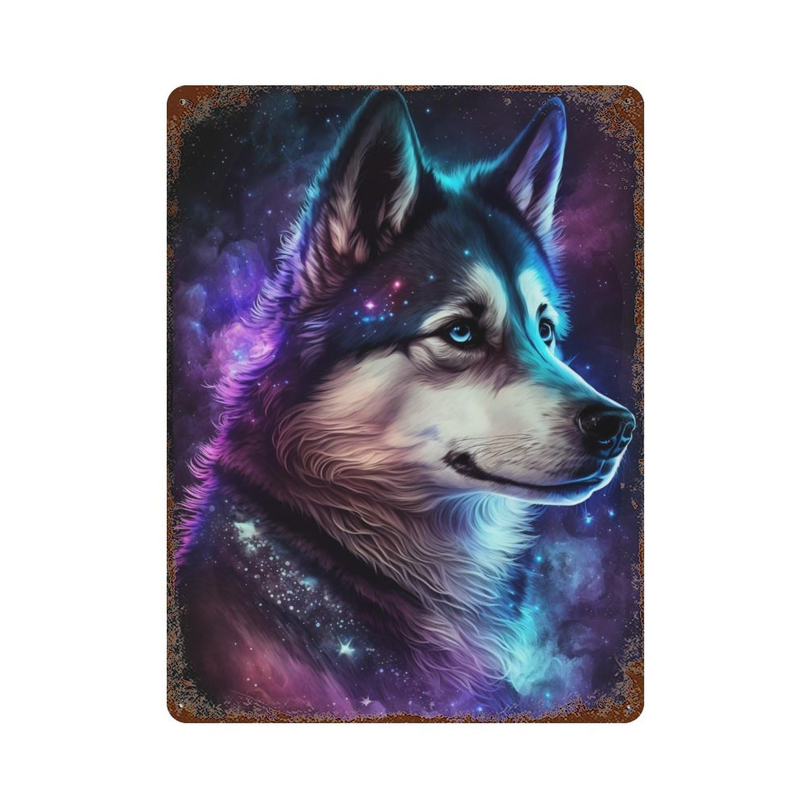Cosmic Wolf Portrait Artwork-6 Weathered Tin Sign 15.7"x11.8", Rustic Home Decor for Office, Studio And Wall Decor