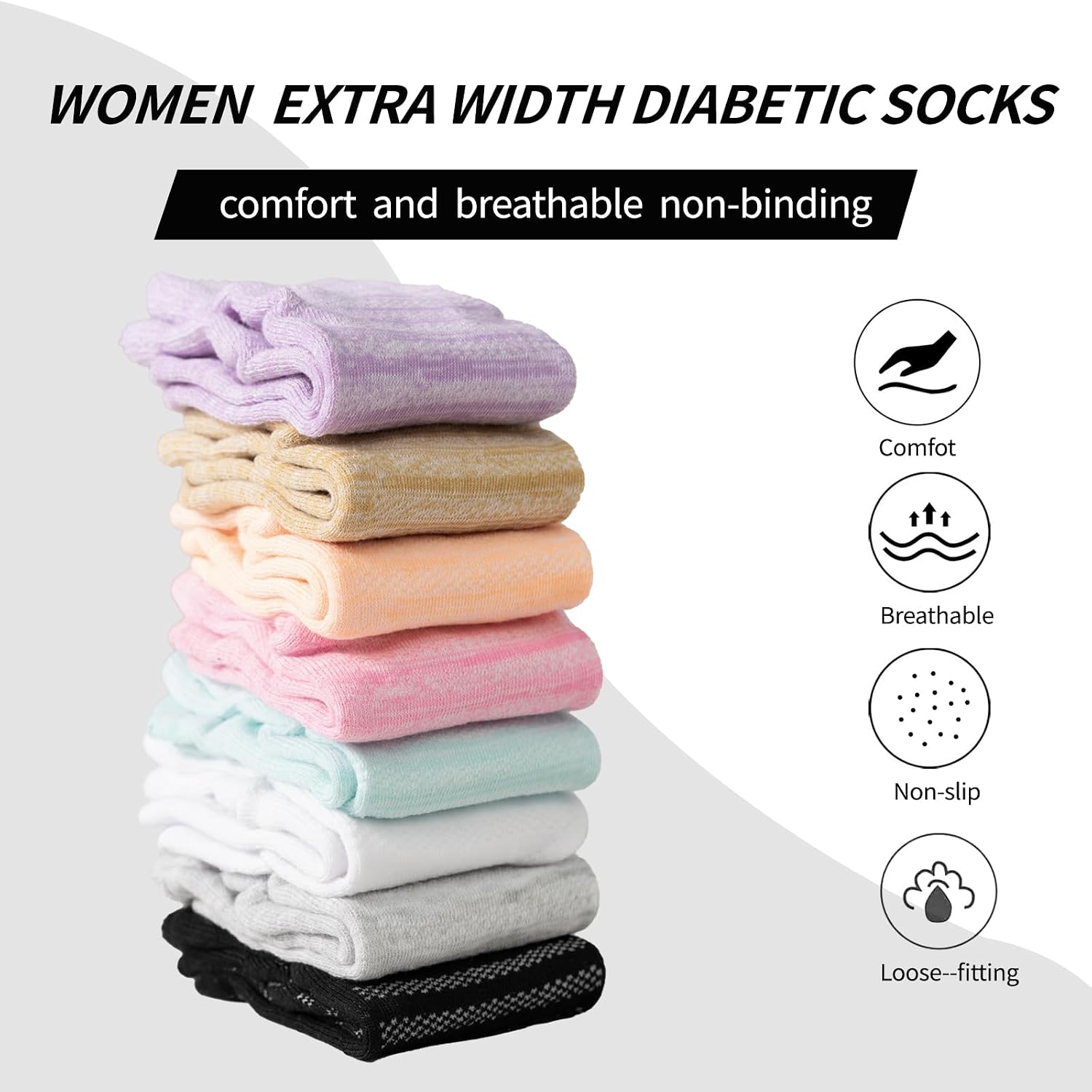 6 Pair Diabetic Ankle Slipper Socks with Grippers for Women Extra Width Non Binding Socks for Women
